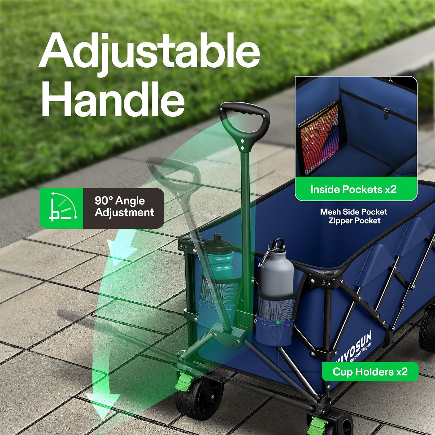VIVOSUN Collapsible Folding Wagon, Outdoor Utility with Silent All-Ter
