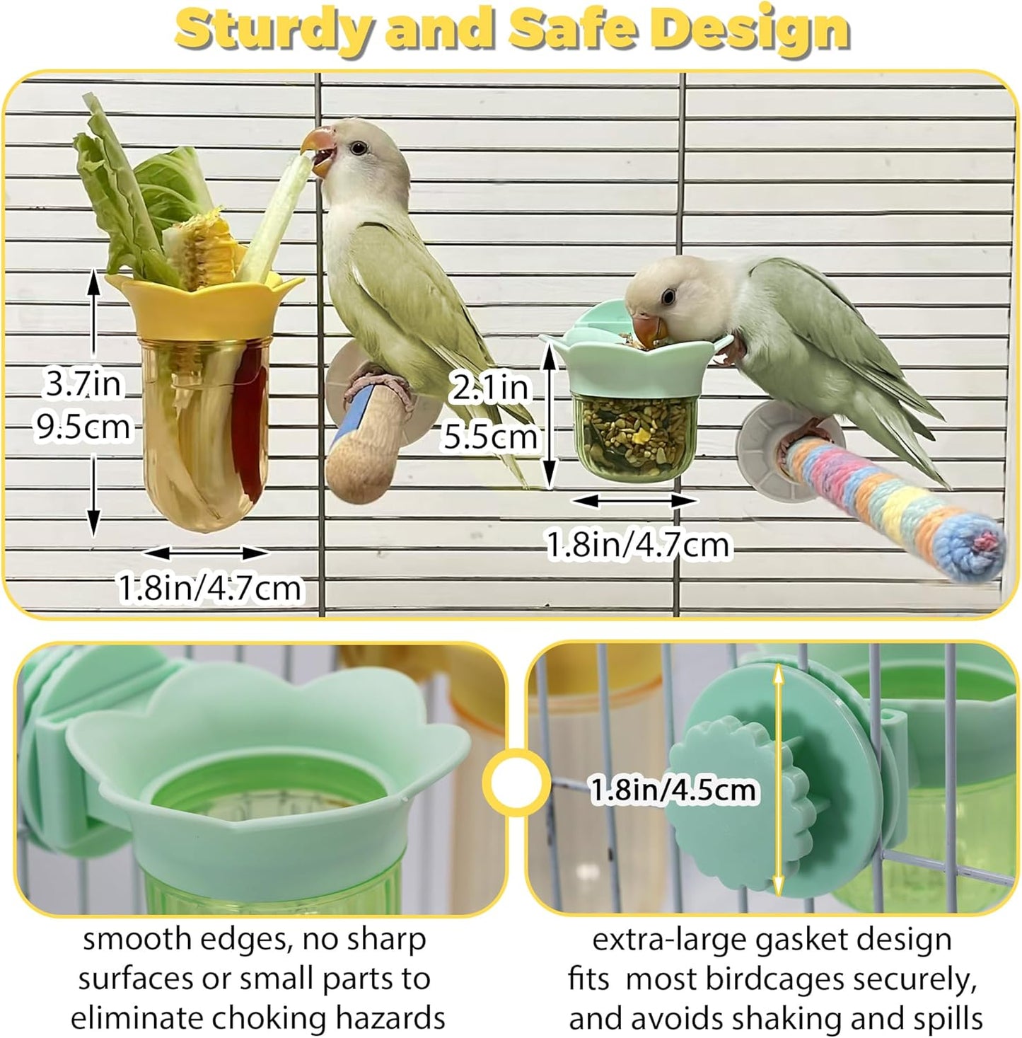 2Pcs Bird Cage Feeder for Vegetable & Water/Pellets, Parrot Veggies Holder with Water-Storage Design to Keep Greens Fresh, No Mess Hanging Bird Feeding Bowls, Separate Design for Balanced Nutrition