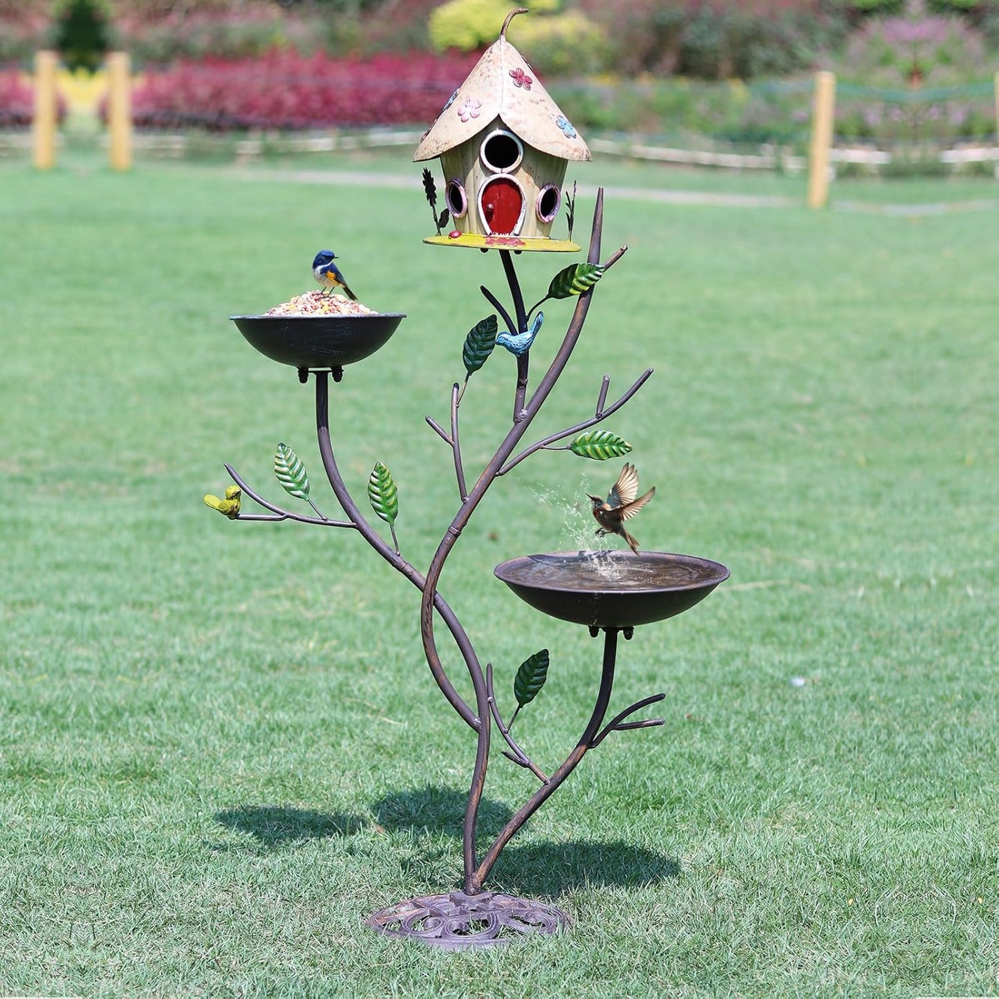 39" H Cast Iron Pedestal Bird Bath, Bird Baths for Outdoors with Metal