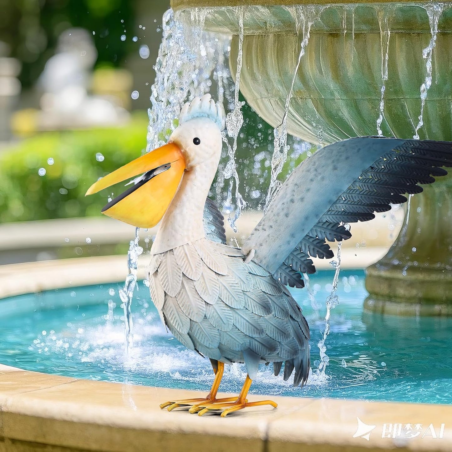 Metal Pelican Garden Statue Outdoor Decor, Metal Yard Art Decoration Coastal Bird Garden Decor Lawn Ornament for Porch Patio