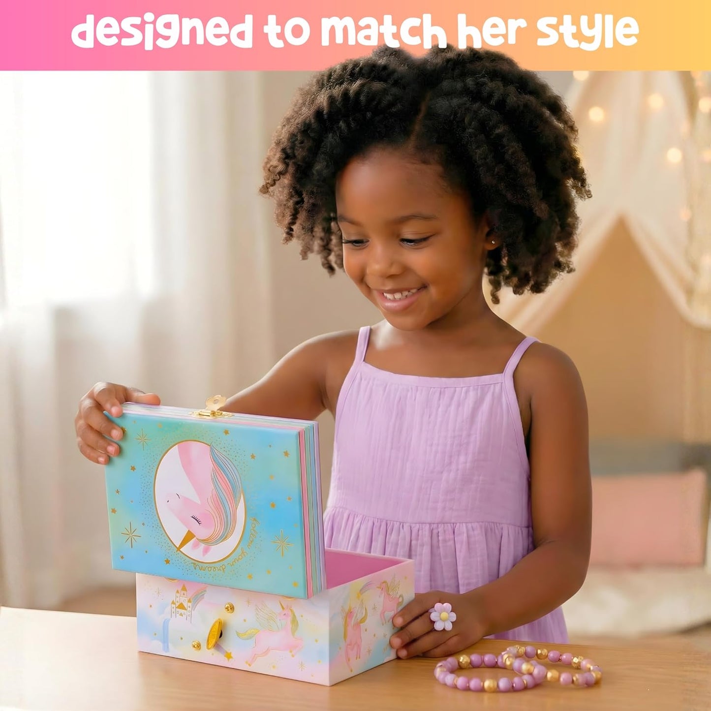 Giggle & Honey® Musical Jewelry Box for Girls - Kids Jewelry Box, Unicorn Toys for Girls 4-6, Unicorn Gifts