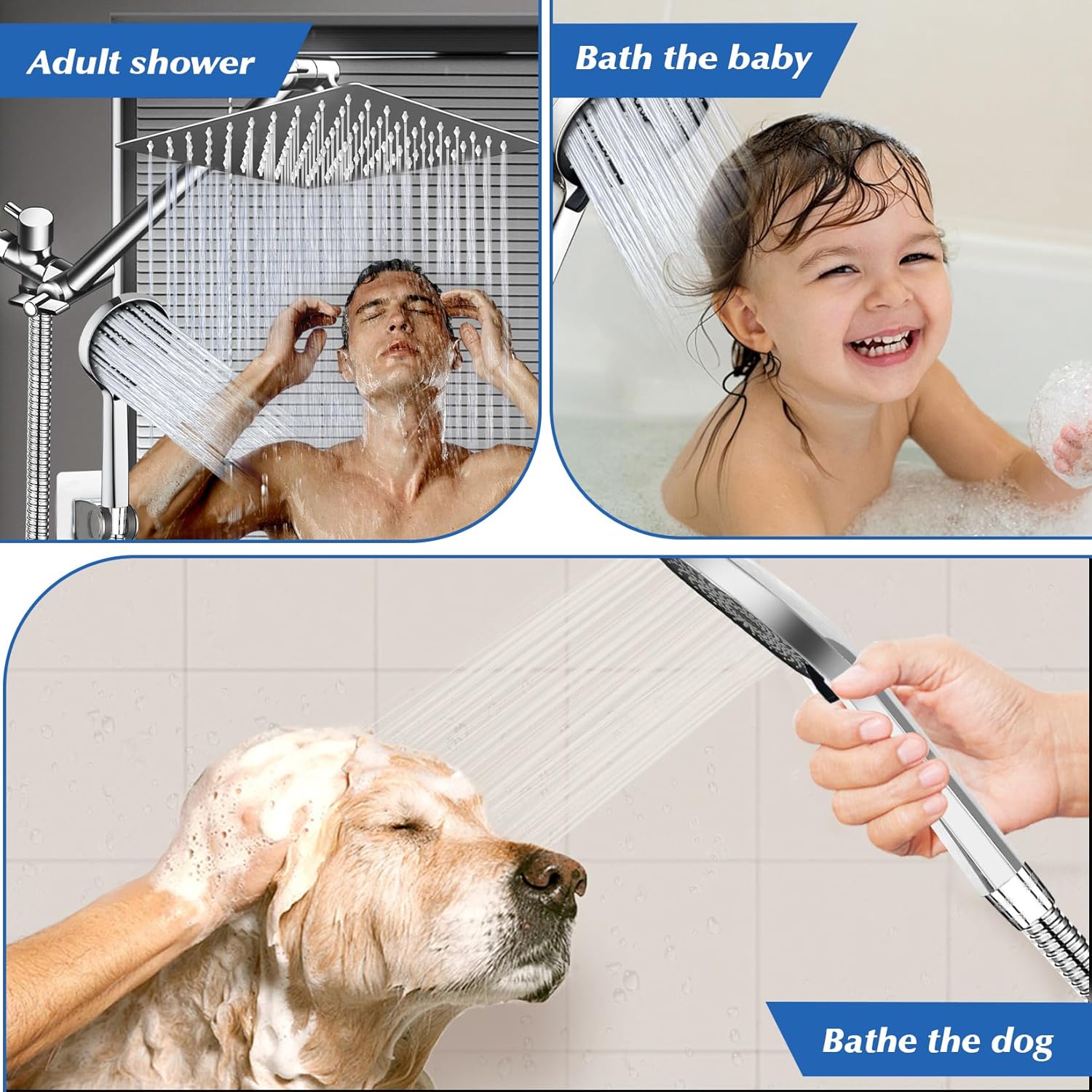 Shower Head,8”Rain Shower Head with Handheld Spray Combo with 11'' Ang