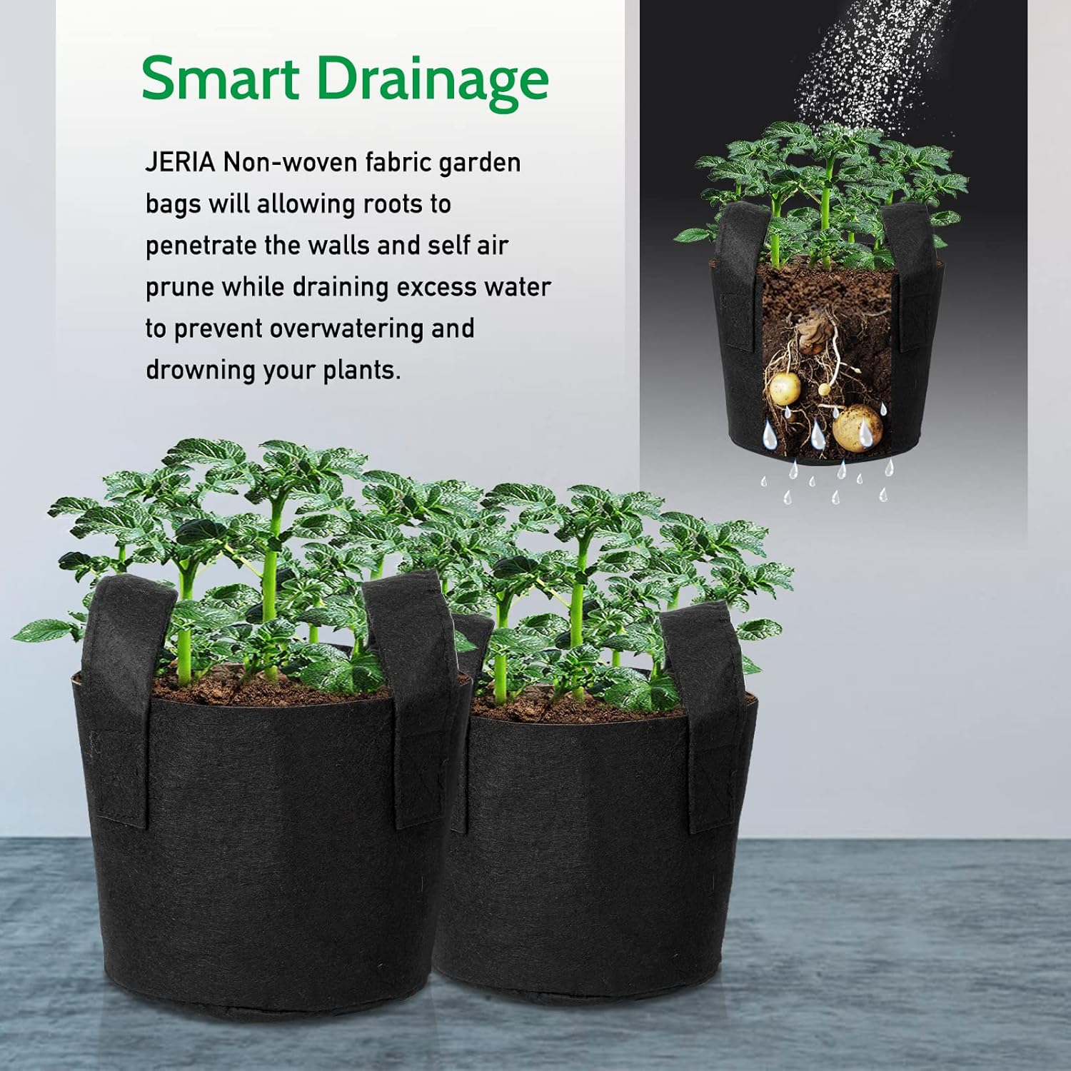 JERIA 12-Pack 5 Gallon Grow Bags, 300G Thickened Nonwoven Garden Pots,