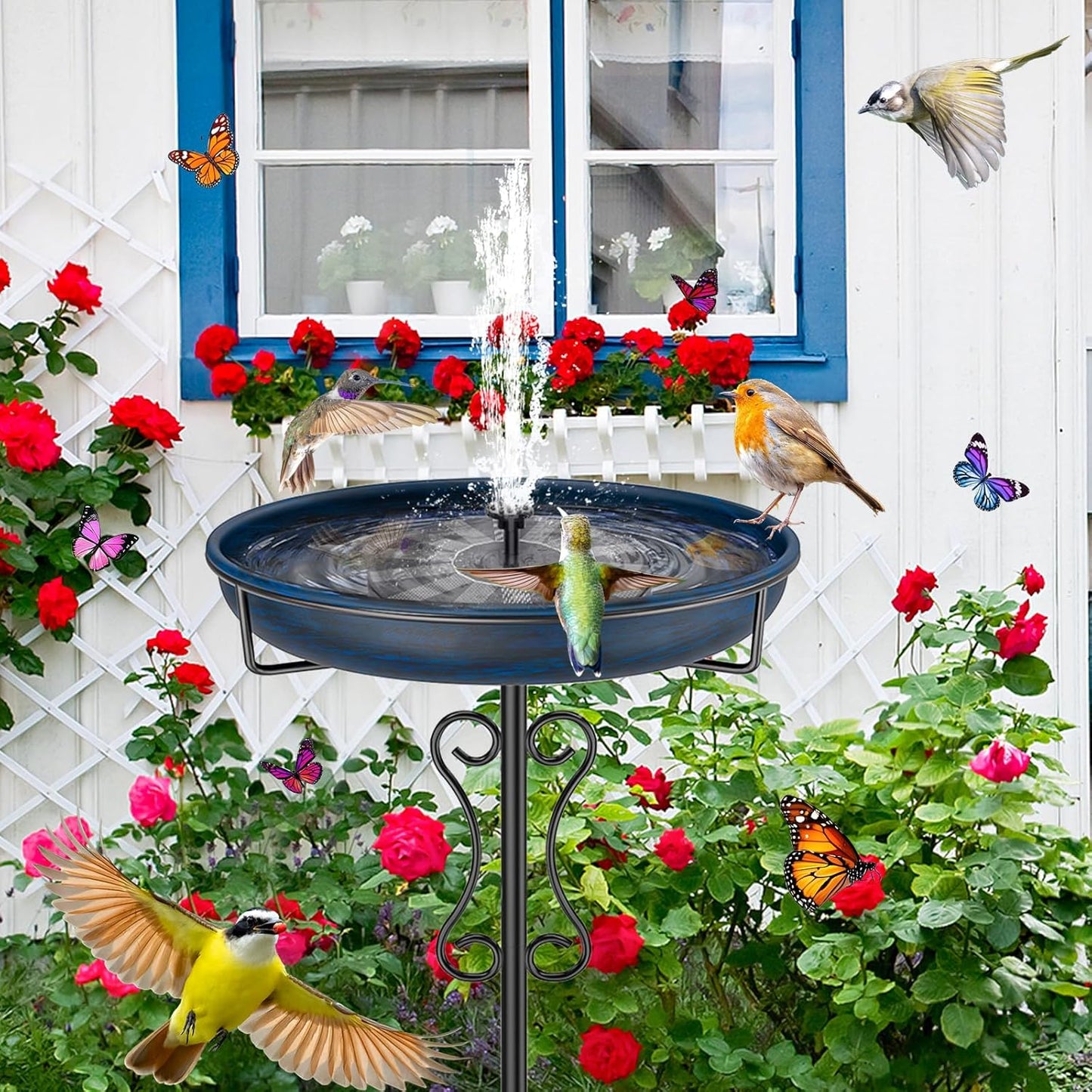 Metal Bird Bath for Outside,Upgraded 5 Pronged Base Birdbath & Feeder 