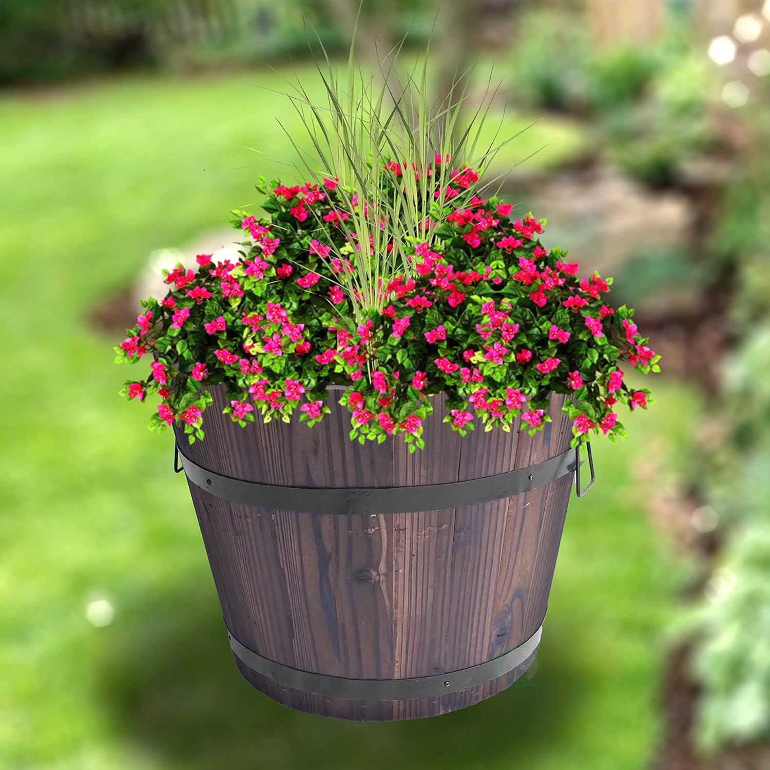 Extra Large Wooden Whiskey Barrel Planter, 18" Dia x 14" High