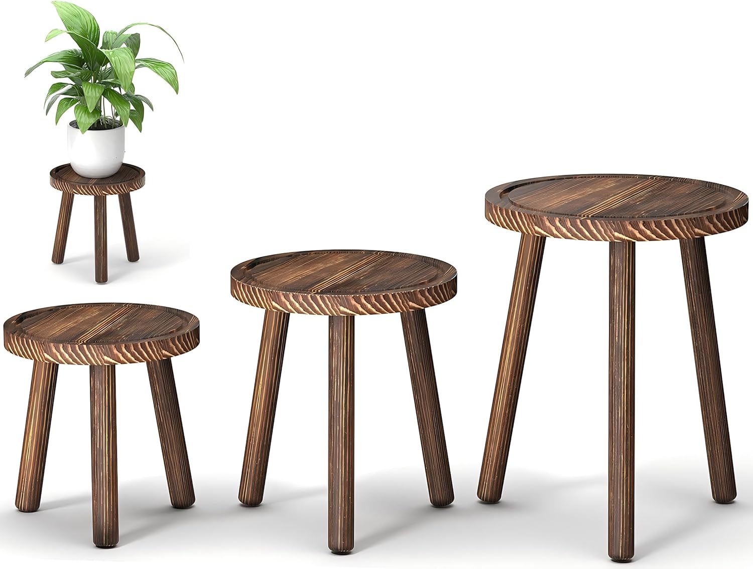 3-Pack Wood Plant Stands Indoor, Single Plant Stand for 6-12 Inch Pots