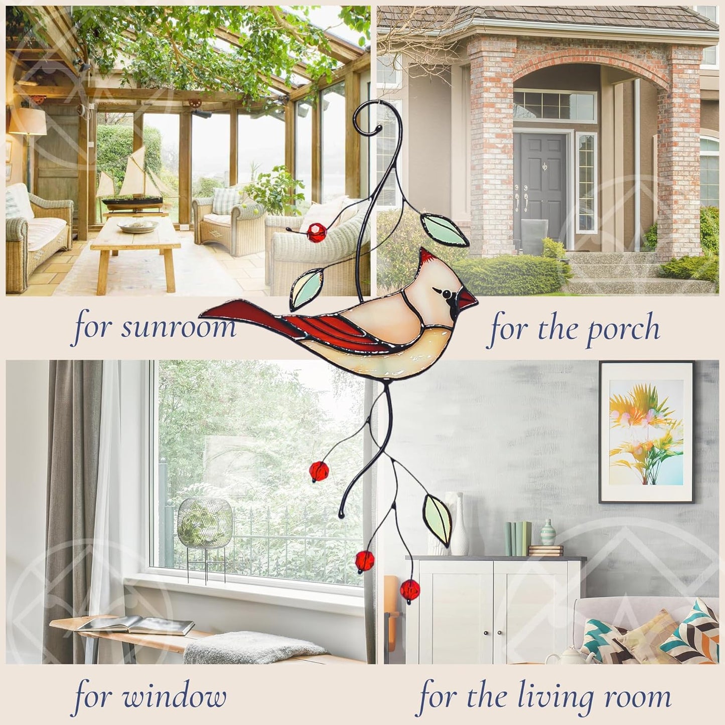 Stained Glass Female Cardinal Suncatcher Window Hanging - Bird Lover G