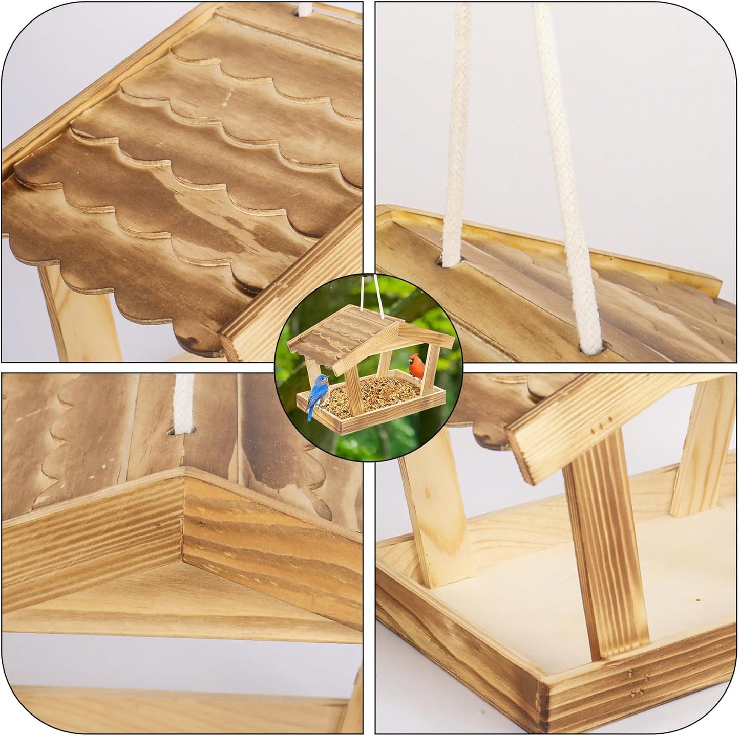 Bird Feeders for Outside Hanging, Wooden Wild Bird Feeder House, Platform Bird House Feeder for Garden Yard Outdoor Hanging 10x6.3x7.8 Inch