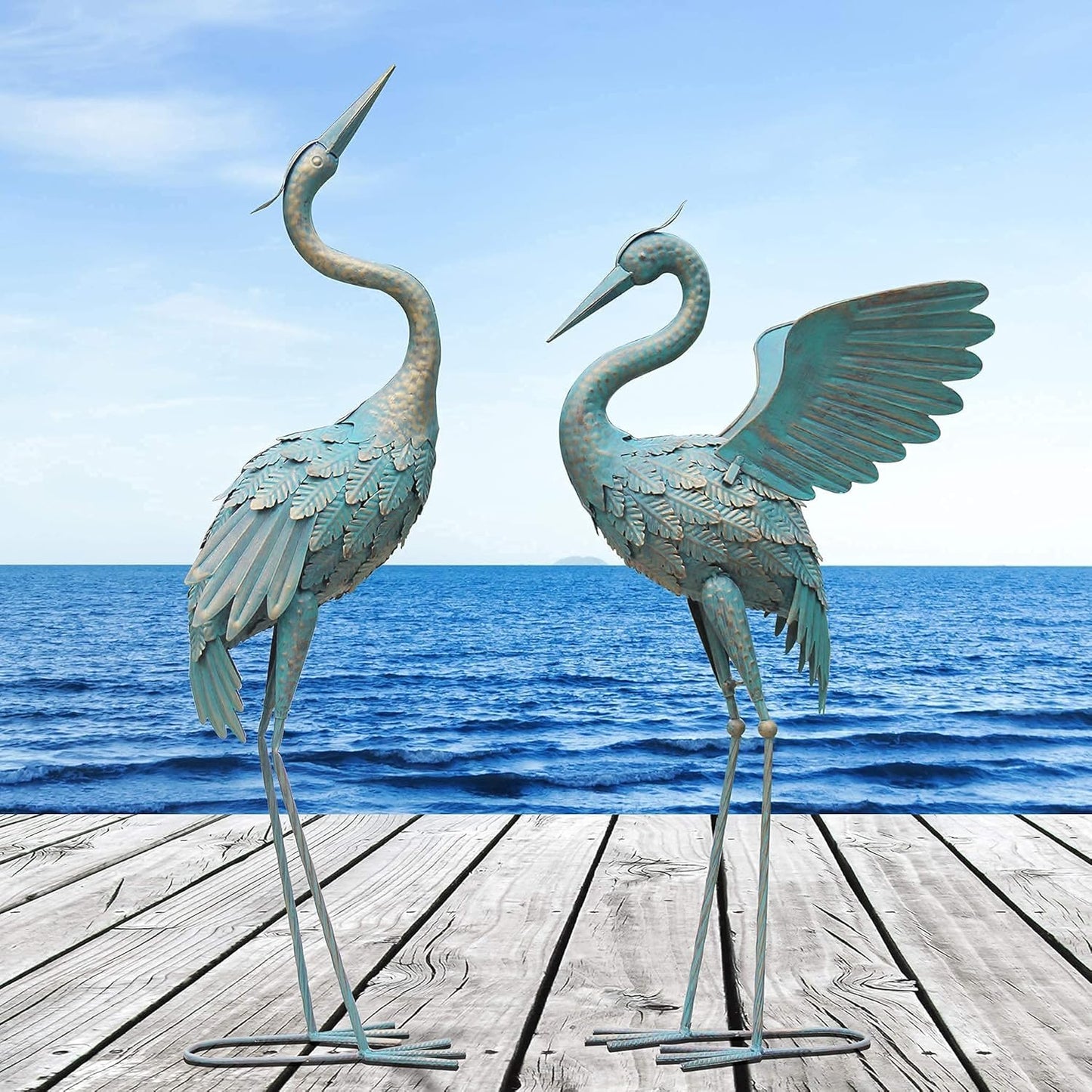 33-37 Inch Metal Crane Garden Statue Décor, Bird Garden Sculpture & Statues, Outdoor Decoration for Yard Patio Lawn Backyard Pool, Easter Decorations for Home, Set of 2