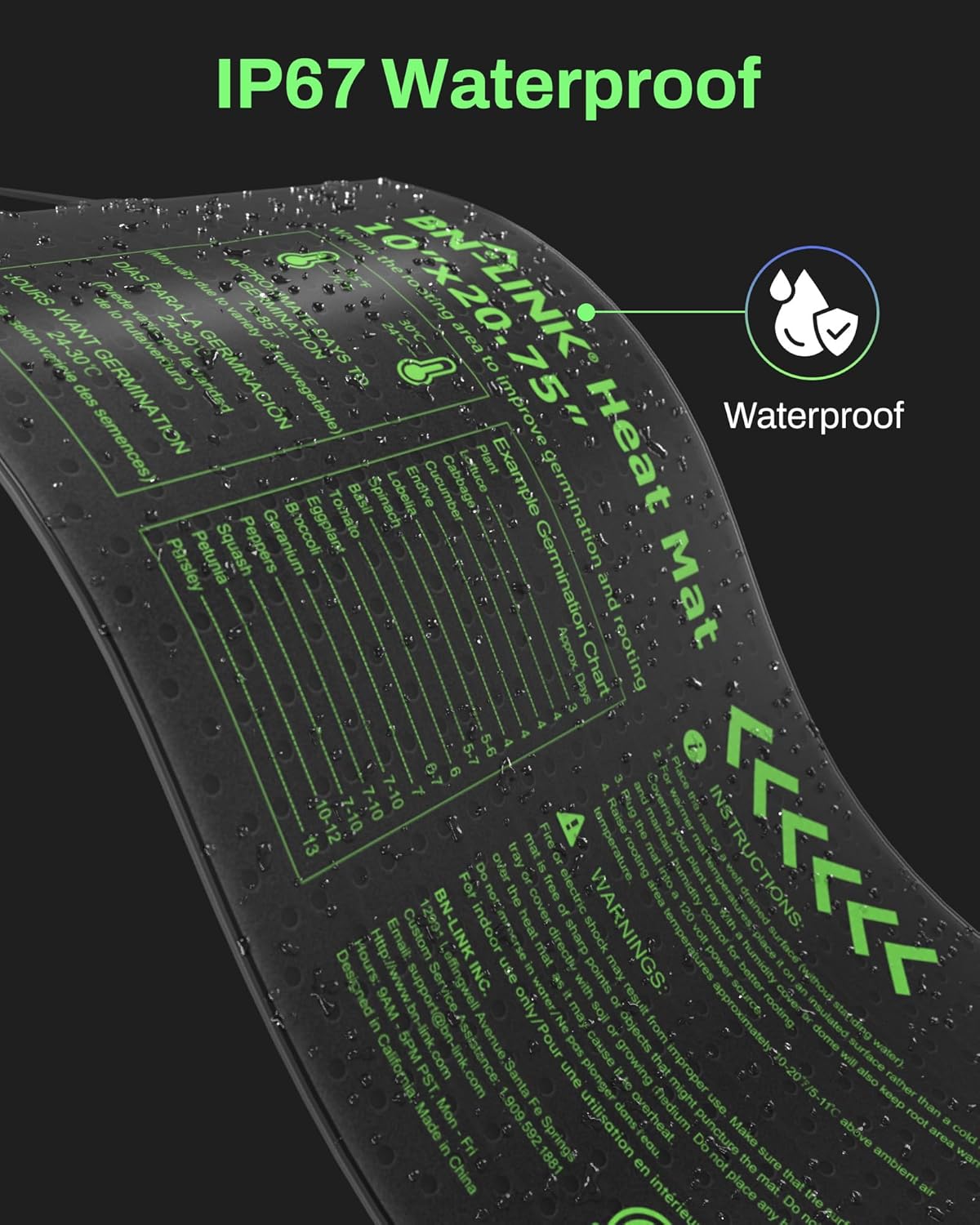 BN-LINK Durable Seedling Heat Mat for Seed Starting 10" x 20.75", 2 Pa