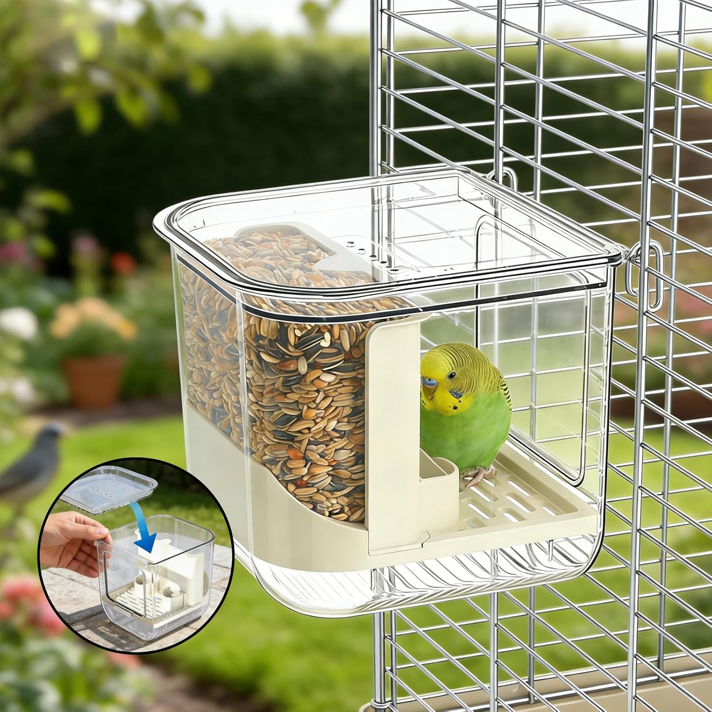 No Mess 2-in-1 Bird Cage Feeder & Water Feeder, Double Station Transparent Parrot Feeder, Bird Cage Accessories for Budgies Lovebirds Conures Cockatiels