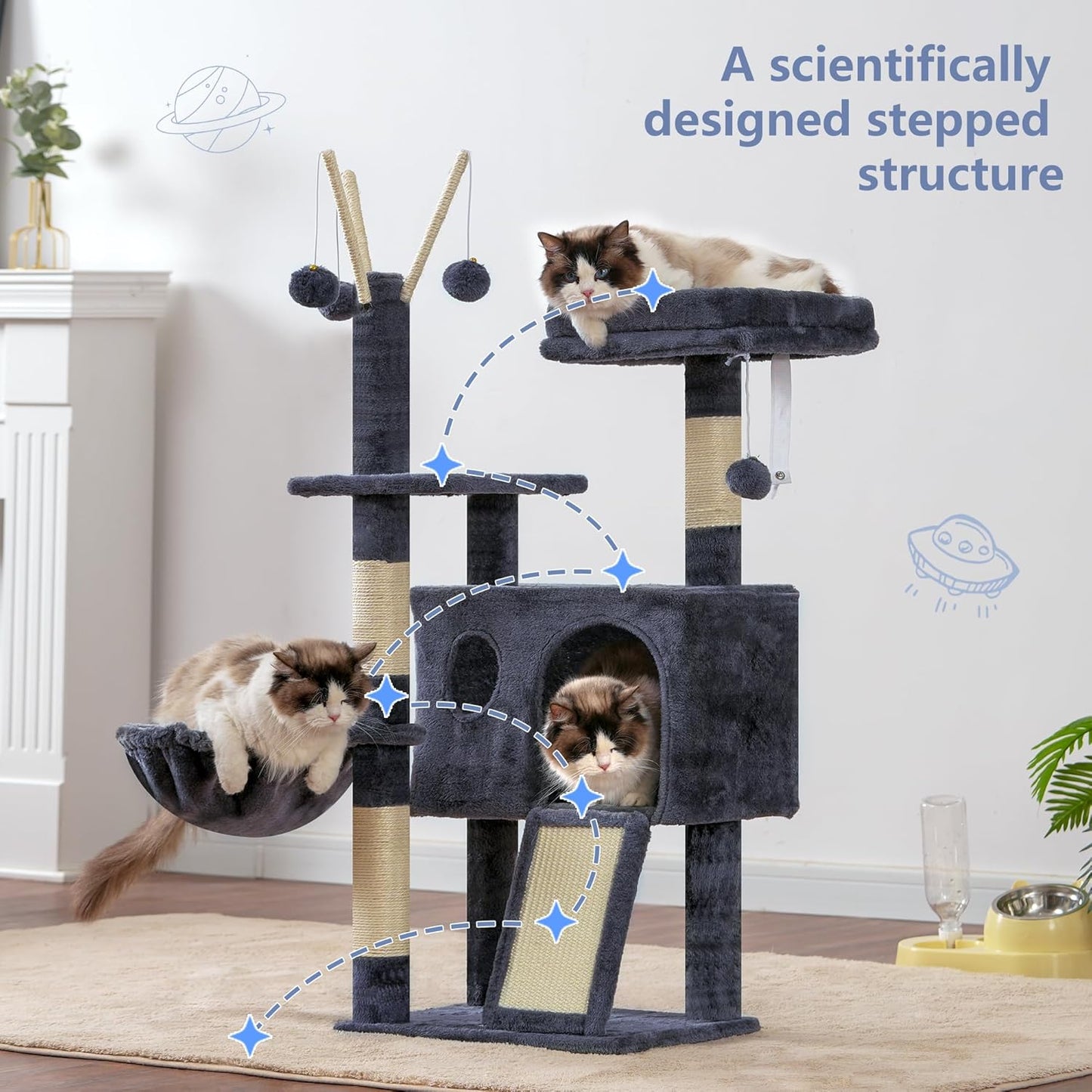 Hey-brother Cat Tree Tower, Scratching Posts with Removable Toys, Cozy