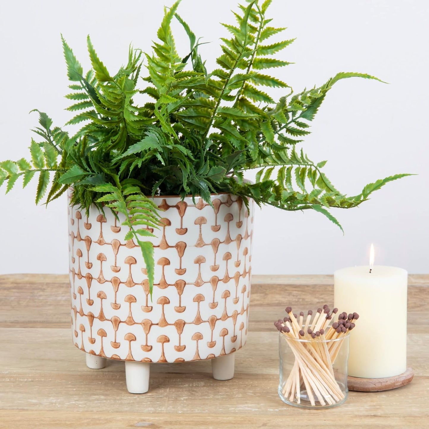 Creative Co-Op Footed Stoneware Planter with Abstract Print, Rust and 