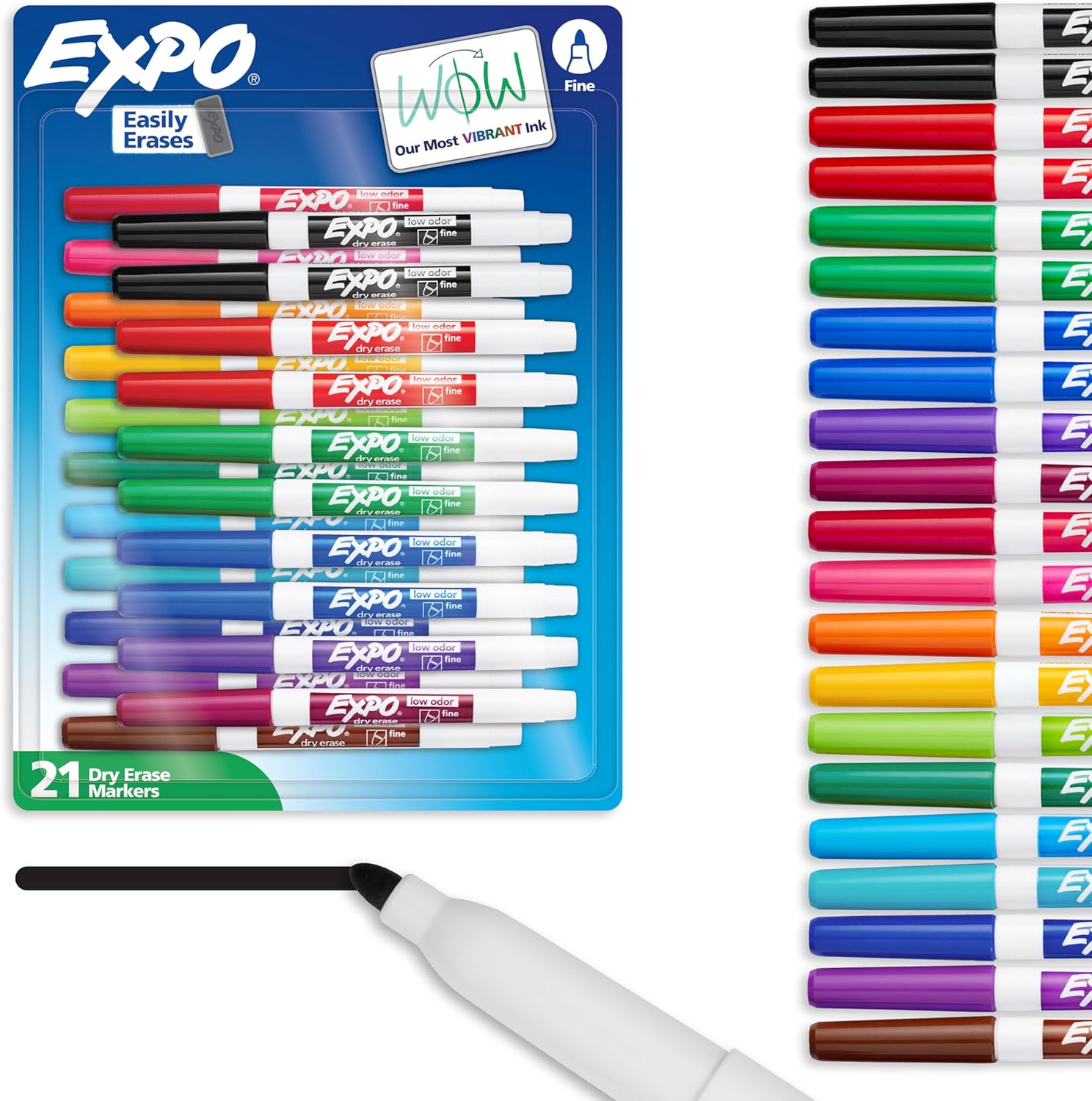 EXPO Dry Erase Markers, Low Odor Ink, Assorted Colors, Fine Tip, 21 Co