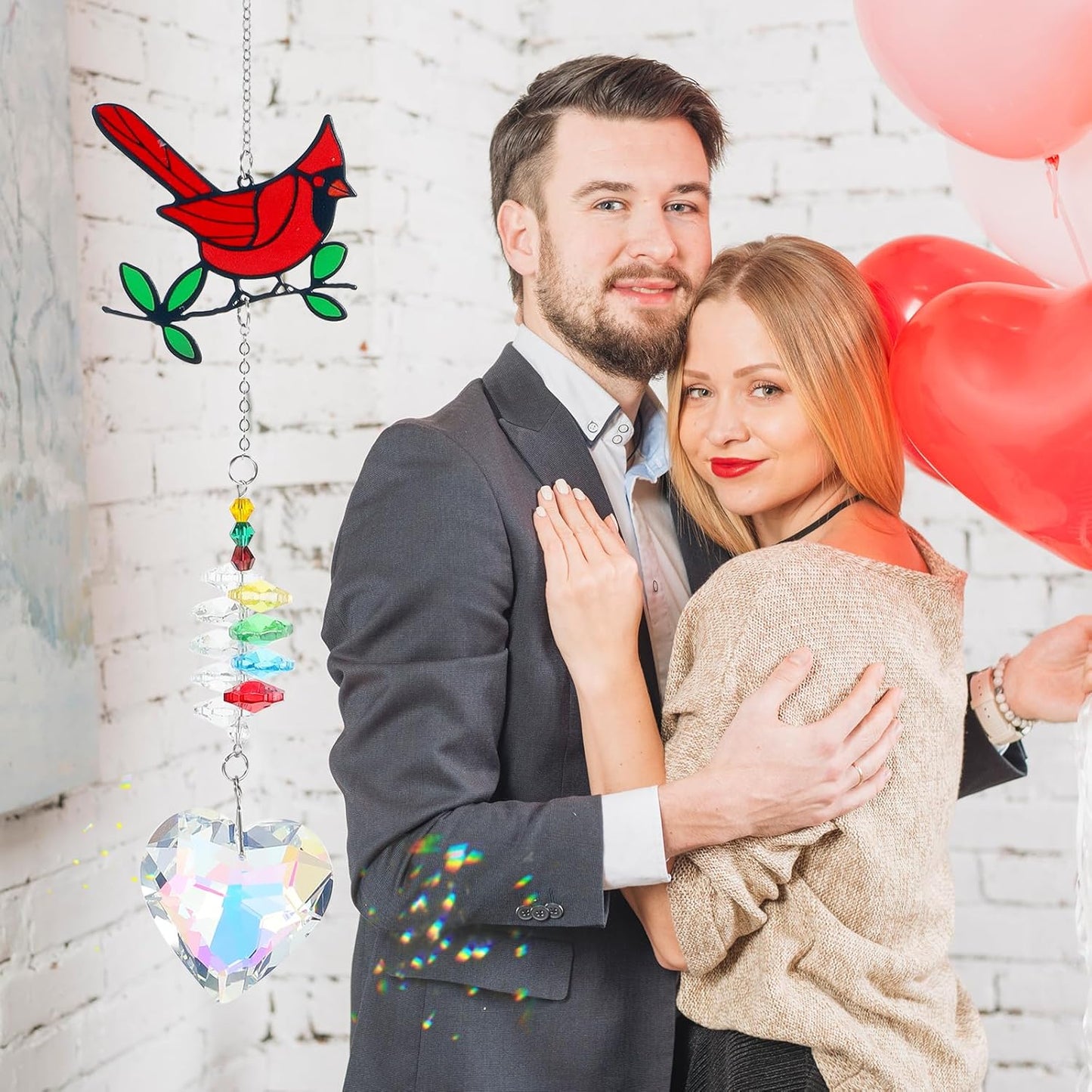1Pcs Colorful Crystal Cardinal Suncatcher with Chain Love Pendant Ornament for Women, Red Bird Gift, Window Hanging Sun Catchers for Home Office Decor, Valentines, Mothers Day, Memorial Gift