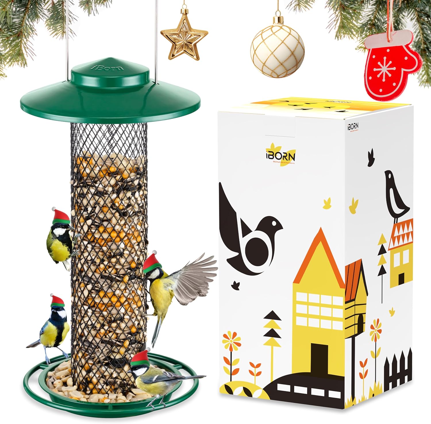 iBorn Peanut Bird Feeder,Sunflower Seed Feeder,13.5 Inch Metal Mesh Tu