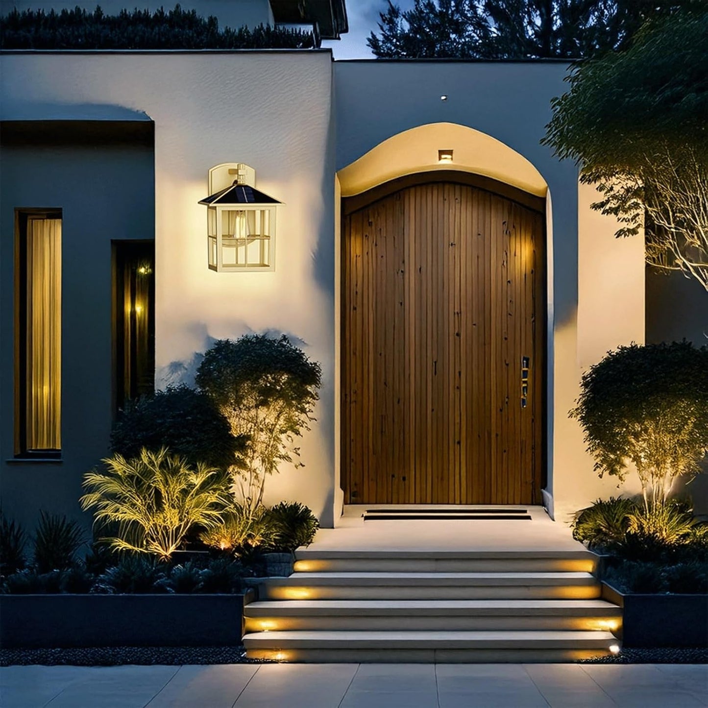 Solar Outdoor Wall Lantern, Solid Brass Copper Lamp with Glass Shade, Waterproof Dusk to Dawn Exterior Fixture for Luxury Porch Patio Villa Garden Entryway Terrace Gate Path Cottage