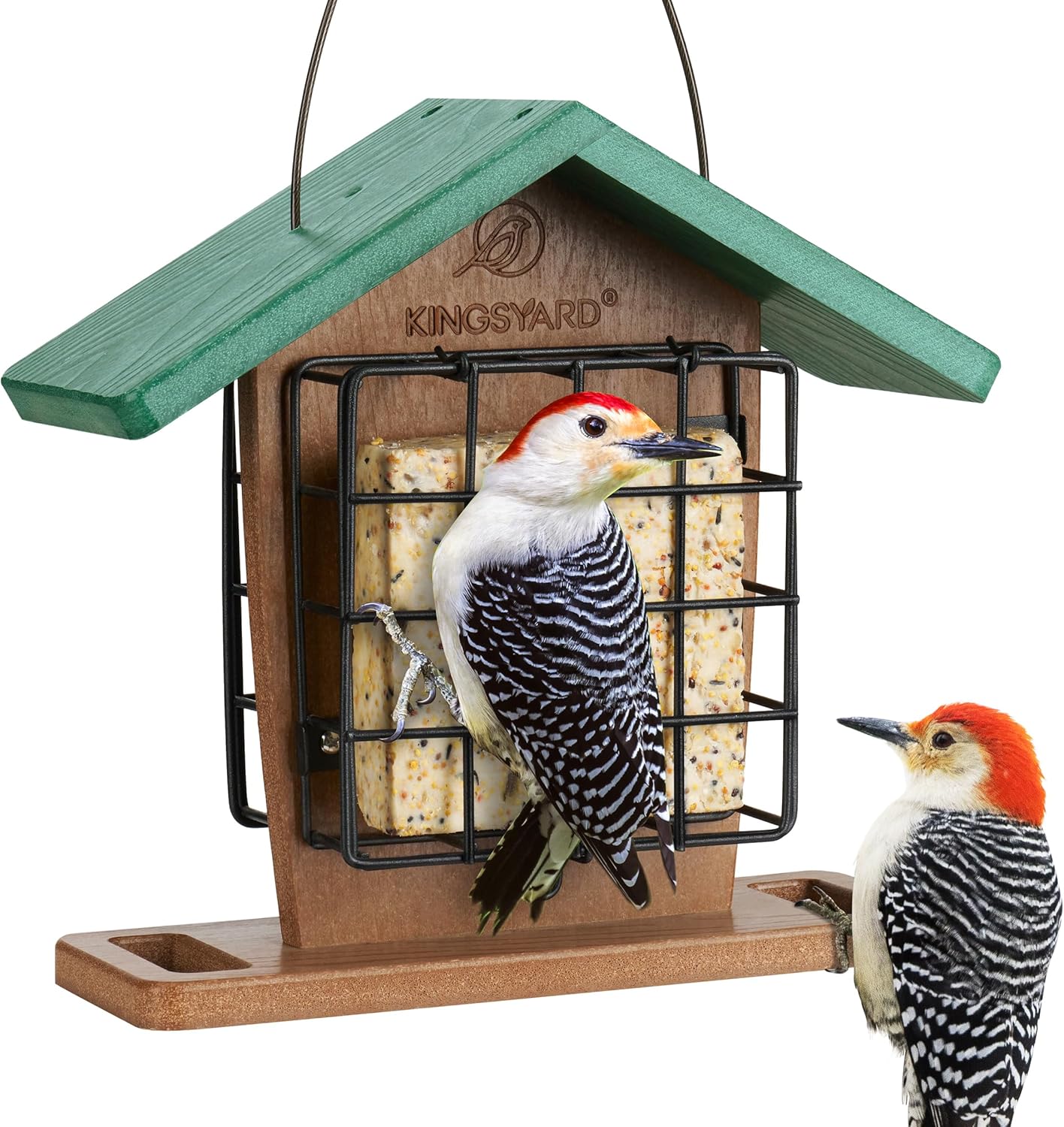 Kingsyard Recycled Plastic Double Suet Feeder with Rainproof Roof & Pe