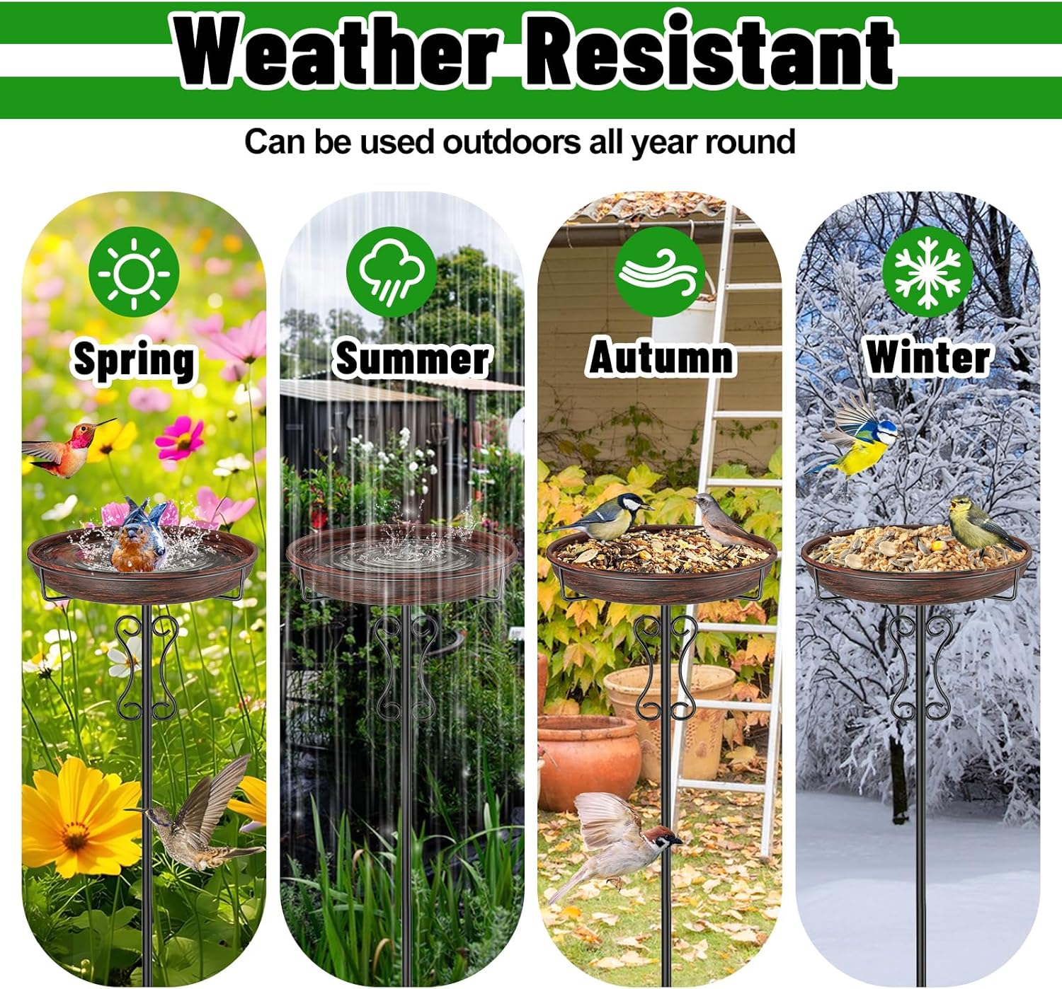 Metal Bird Bath for Outside,Upgraded 5 Pronged Base Birdbath & Feeder 
