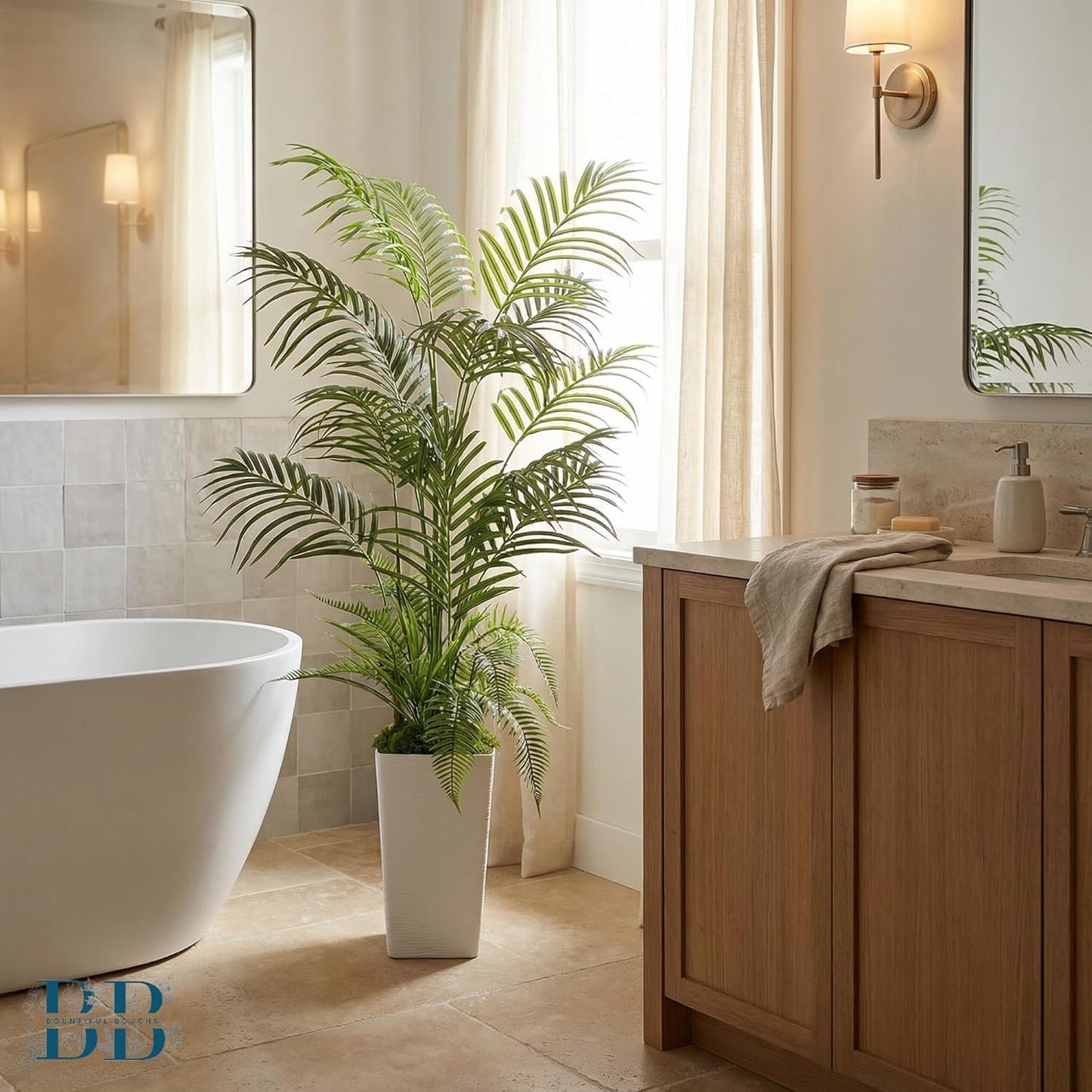 4’11” (150 cm) Areca Palm Artificial Tree with Tall White Pot, Grass & Moss – Lifelike Natural Look, Maintenance-Free Indoor & Outdoor Plant for Home, Office, Balcony & Patio