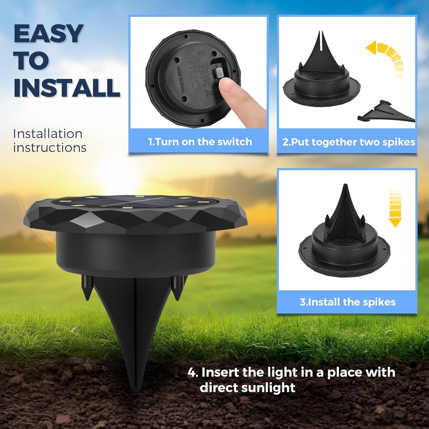 SOLPEX Mini Solar Ground Lights, 12 Pack Solar Lights Outdoor Waterpro