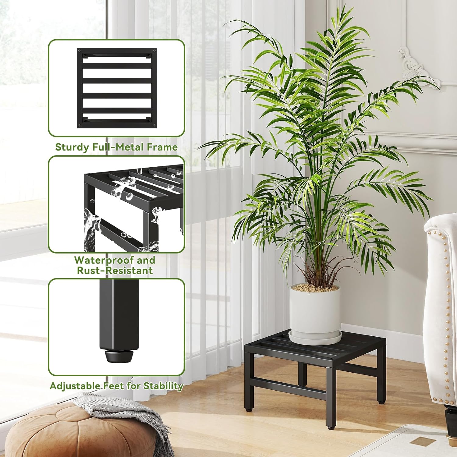 IBUYKE 3 Pack Metal Plant Stand Indoor Outdoor, Heavy Duty Small Flowe