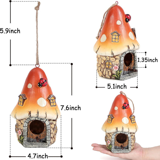 Bird Houses for Outside Hanging Birdhouses Outdoor Decor Unique Mushroom Bird House with Pole for Small Humming Bird Blue Wren Finches Bluebird Nesting Decorative Garden Decoration