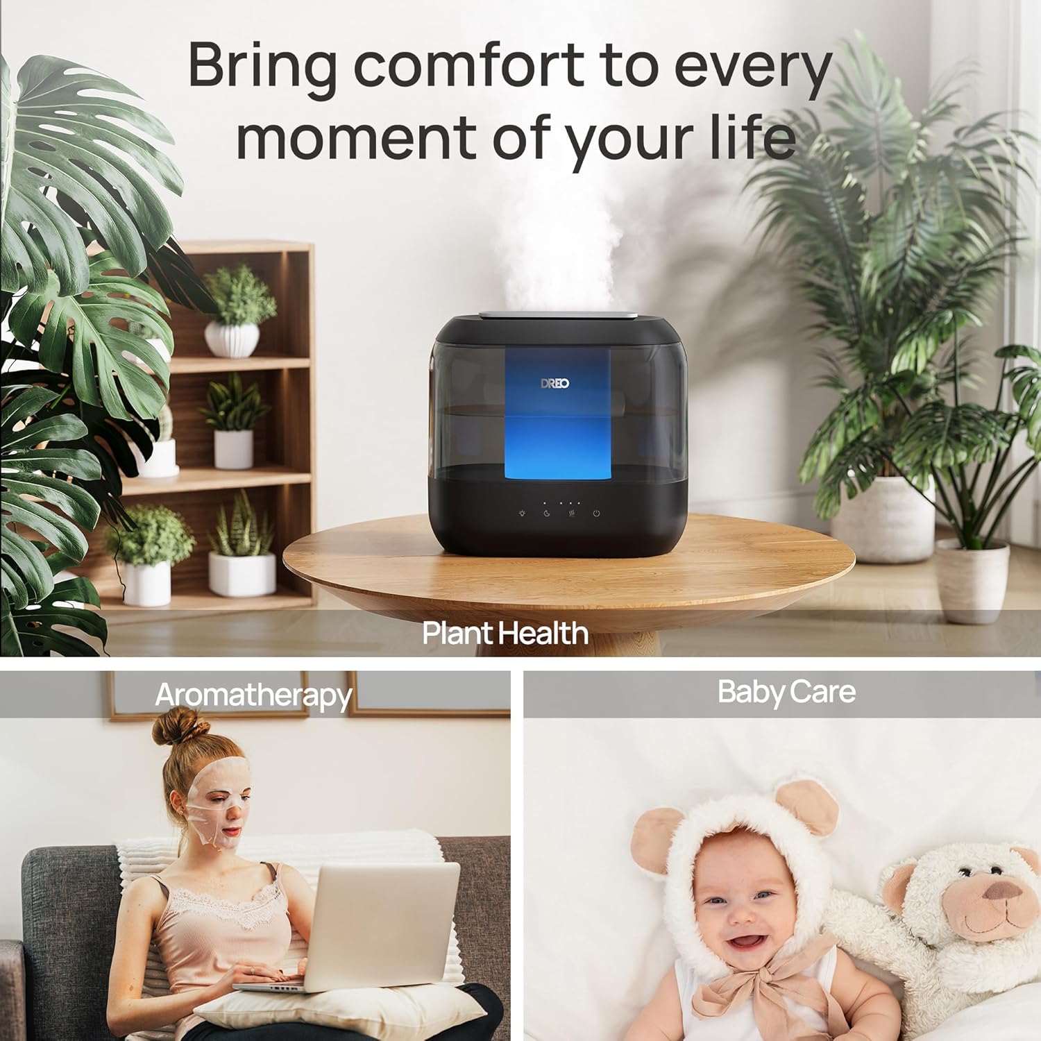 Dreo Humidifiers for Bedroom, 4L Top Fill for Large Room, 36H Runtime,