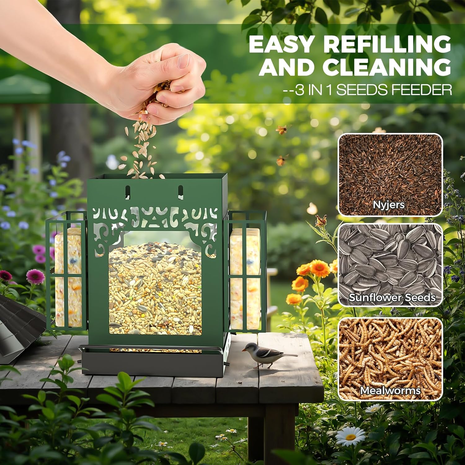 Bird Feeders for Outdoors Hanging, Metal Bird Feeder with Double Suet 