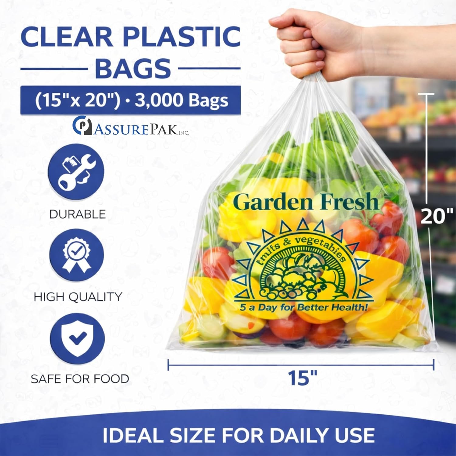 ASSUREPAK Narrow Profile Produce Roll Bags with Extended plastic core 