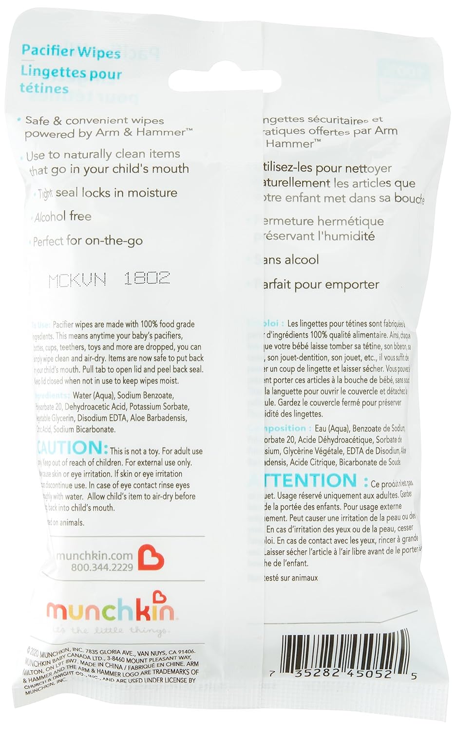 Munchkin Arm & Hammer Pacifier Wipes - Safely Cleans Breast Pump Parts