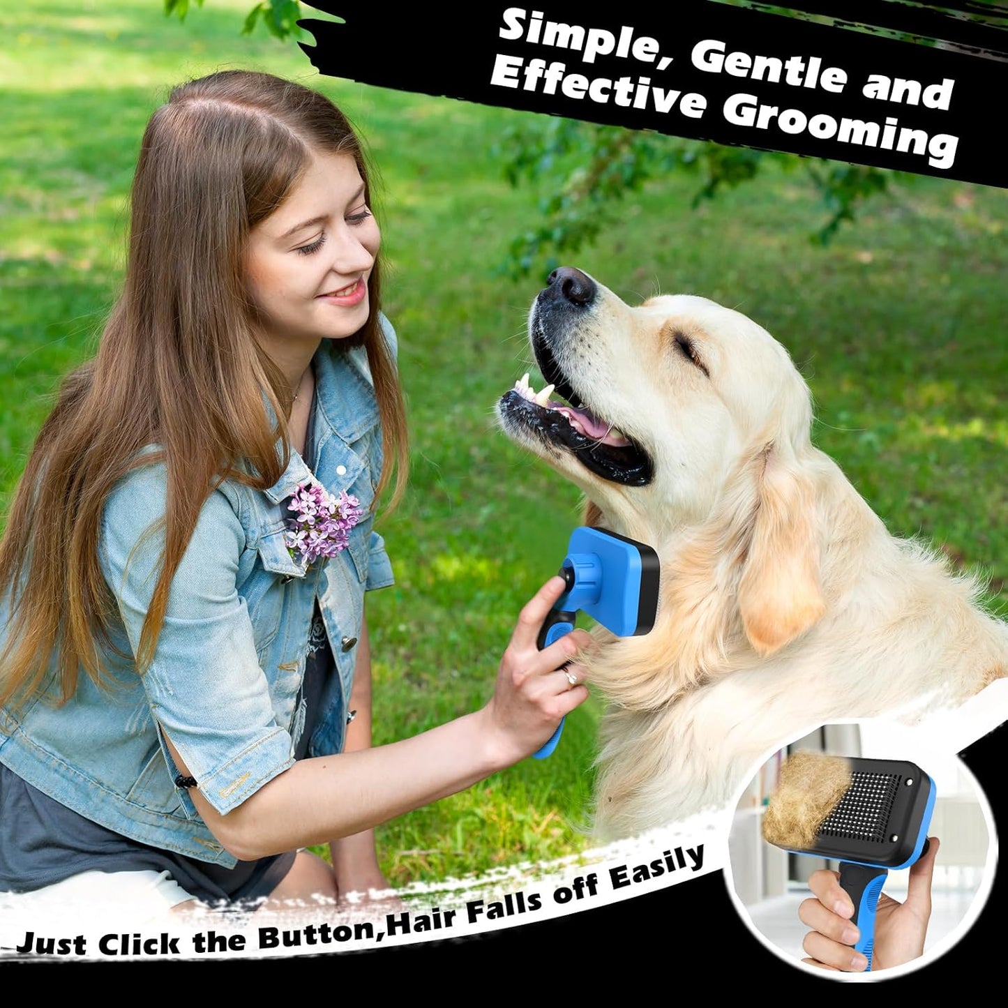 3PCS Self Cleaning Slicker Brush & Pet Grooming Rake & Flea Comb for D