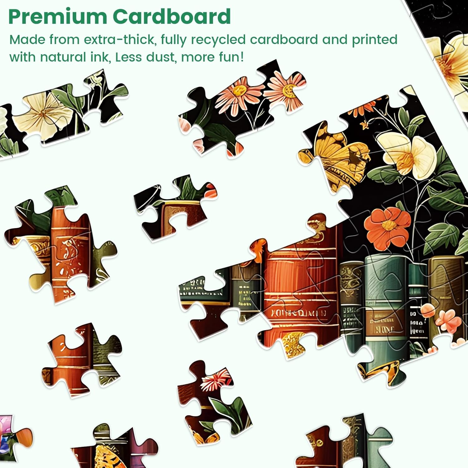 500 Piece Puzzle for Adults | Vintage Wildflowers Books Puzzle | Recyc