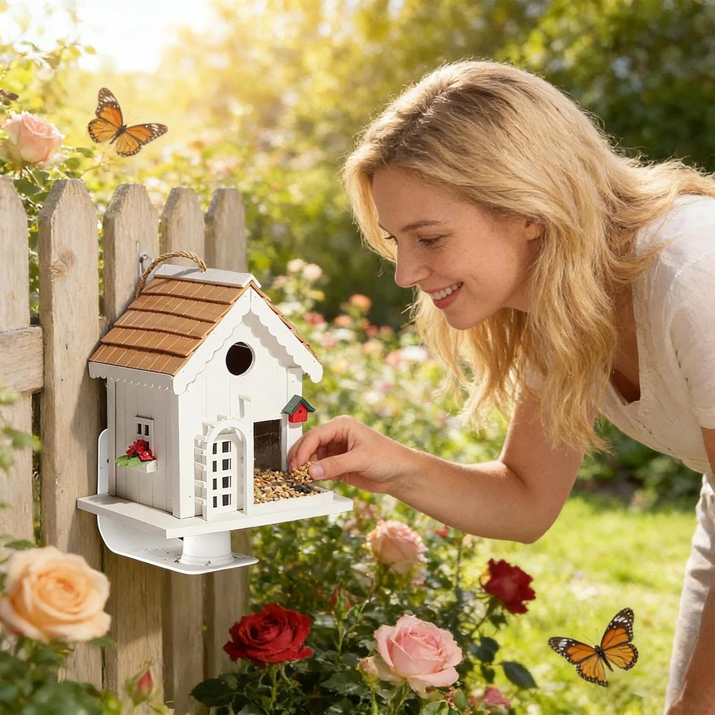 Outside Bird Feeder Stand - Sun Protection Easy Installation, 1-Set Small Wild Bird Food Feeder Support Stand for Finches and Robins, Metal Hanging Station, Garden Supply, Pole for Patio and Yard