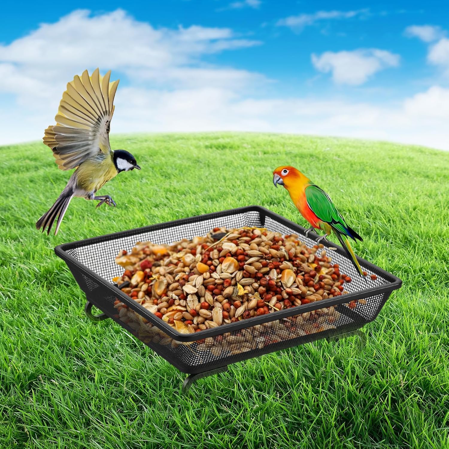 2 PCS Metal Ground Bird Feeder Tray, Platform Feeders with Drainage Ho