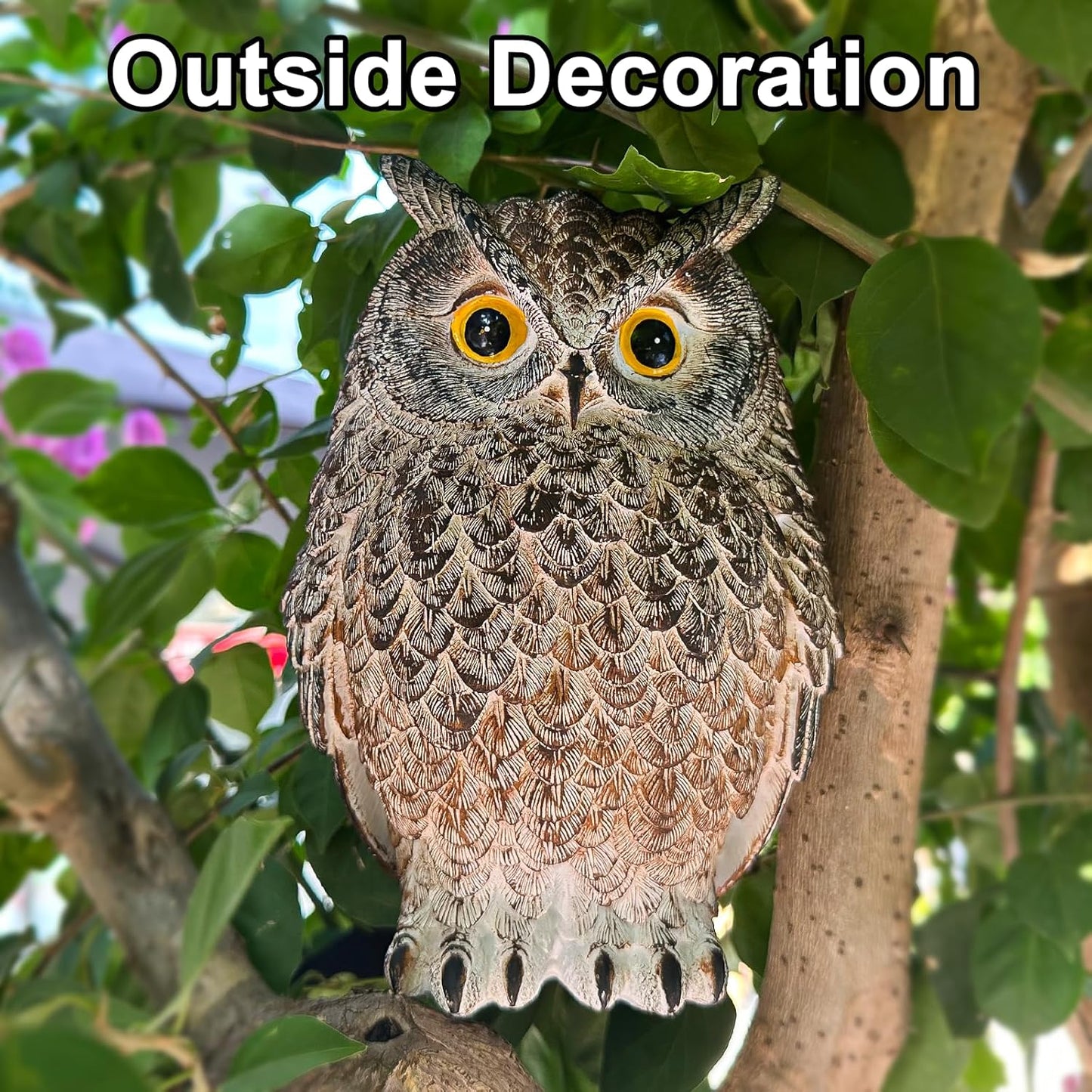 8.3" Realistic Owl Statue for Indoor & Outdoor Decoration, Effective Birds Deterrent for Garden, Patio, Yard, Fake Owl Suitable for Home Decor (Brown)