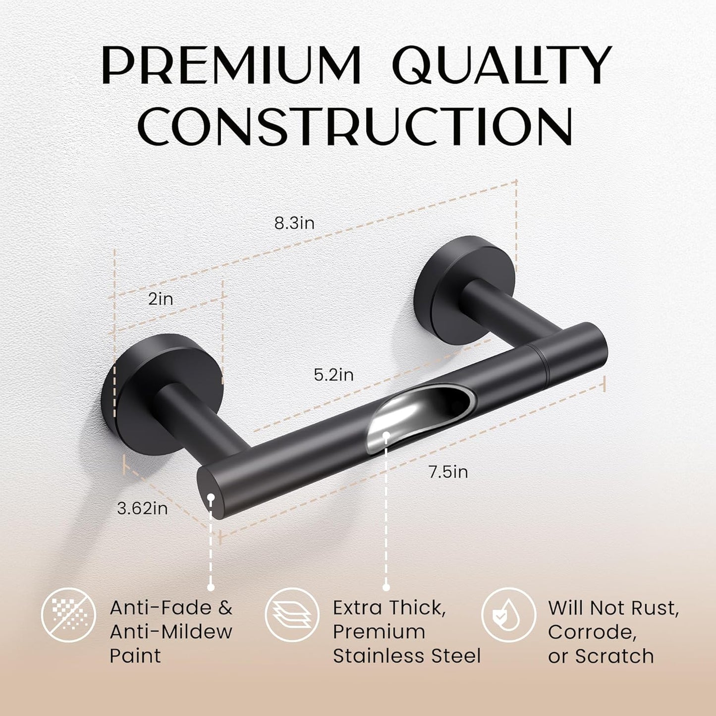 Day Moon™ - Toilet Paper Holder - Modern Roll Holder for Bathroom - 1 Pack - Wall Mount - Classic, Black