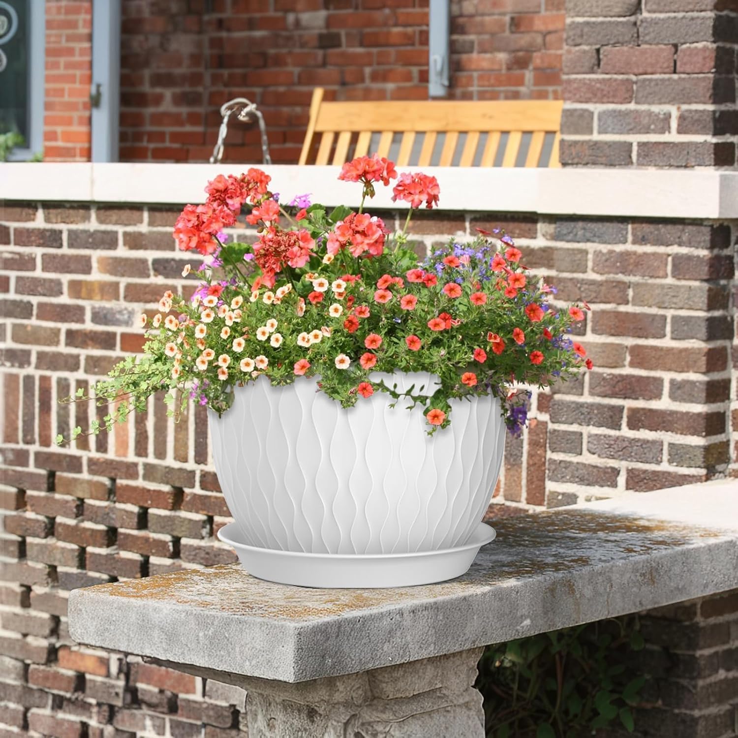 12/10/9 inch Large Plant Pots, 3 Pack Wide Flower Pots for Outdoor Ind