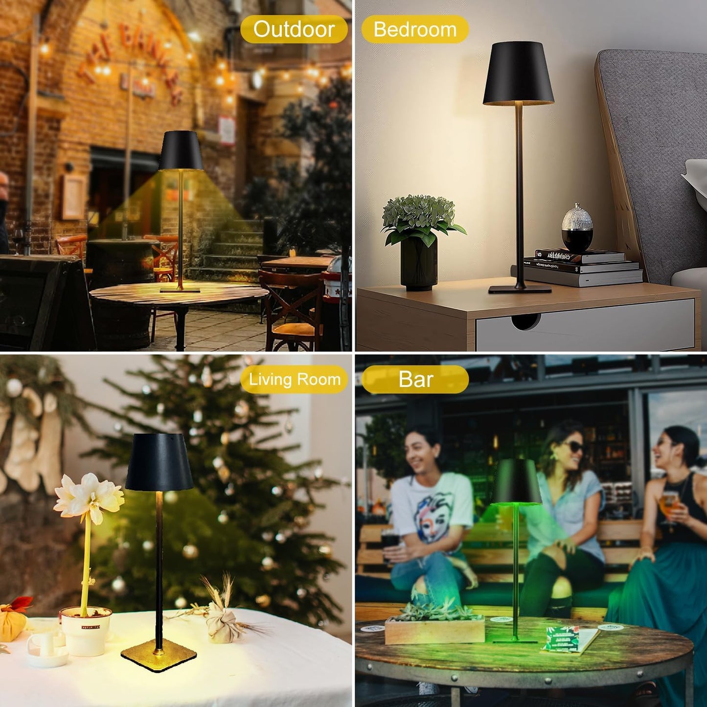 Cordless Table Lamps, Outdoor Solar LED Lamp, 4000mAh Rechargeable Bottle Lamp, Touch RGB Color Stepless Dimming Light for Bedroom, Restaurants, Patio, Camping,Bar Black
