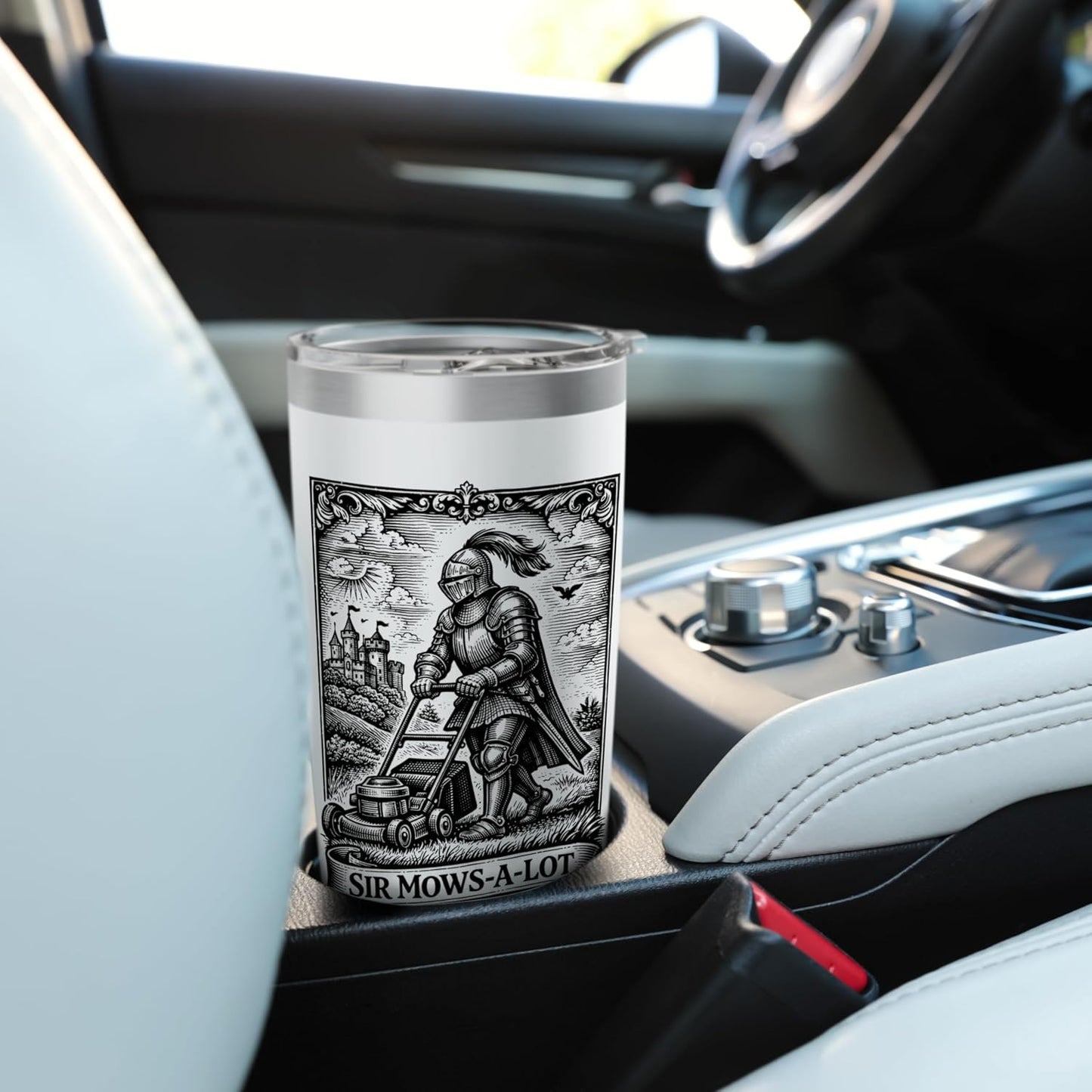 Funny Lawn Care Nut Medieval Knight Mowing Father's Day Stainless Steel Insulated Tumbler