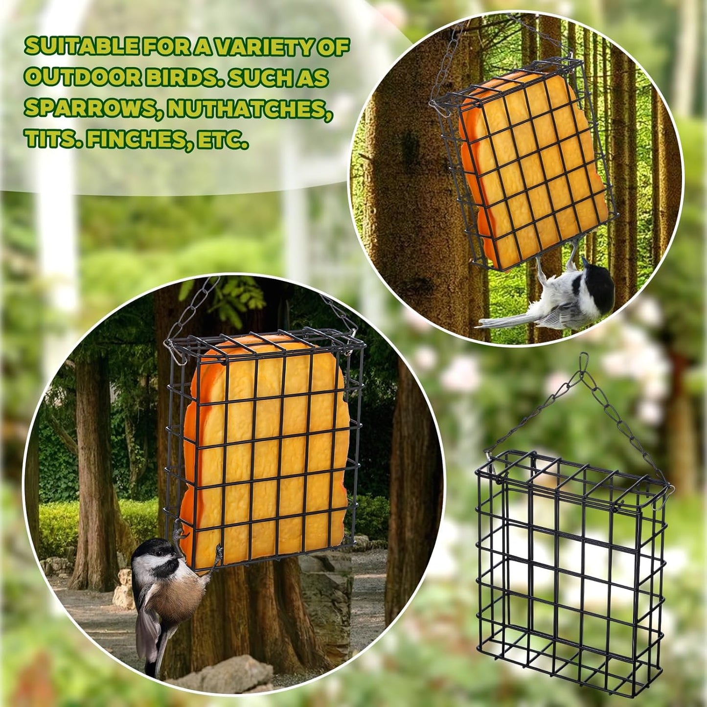 6 Pack Suet Bird Feeders, Outdoor Hanging Metal Cage for Wild Birds, S