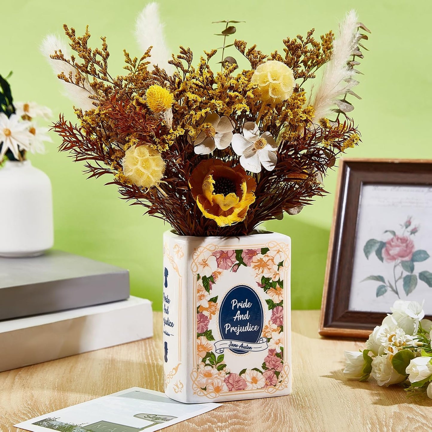 Book Vase for Flowers Ceramic Book Planter Pot Book-Shaped Decorative Vase Unique Vases Cute Bookshelf Decor Ceramic Vases for Home Decor Pride and Prejudice Gifts
