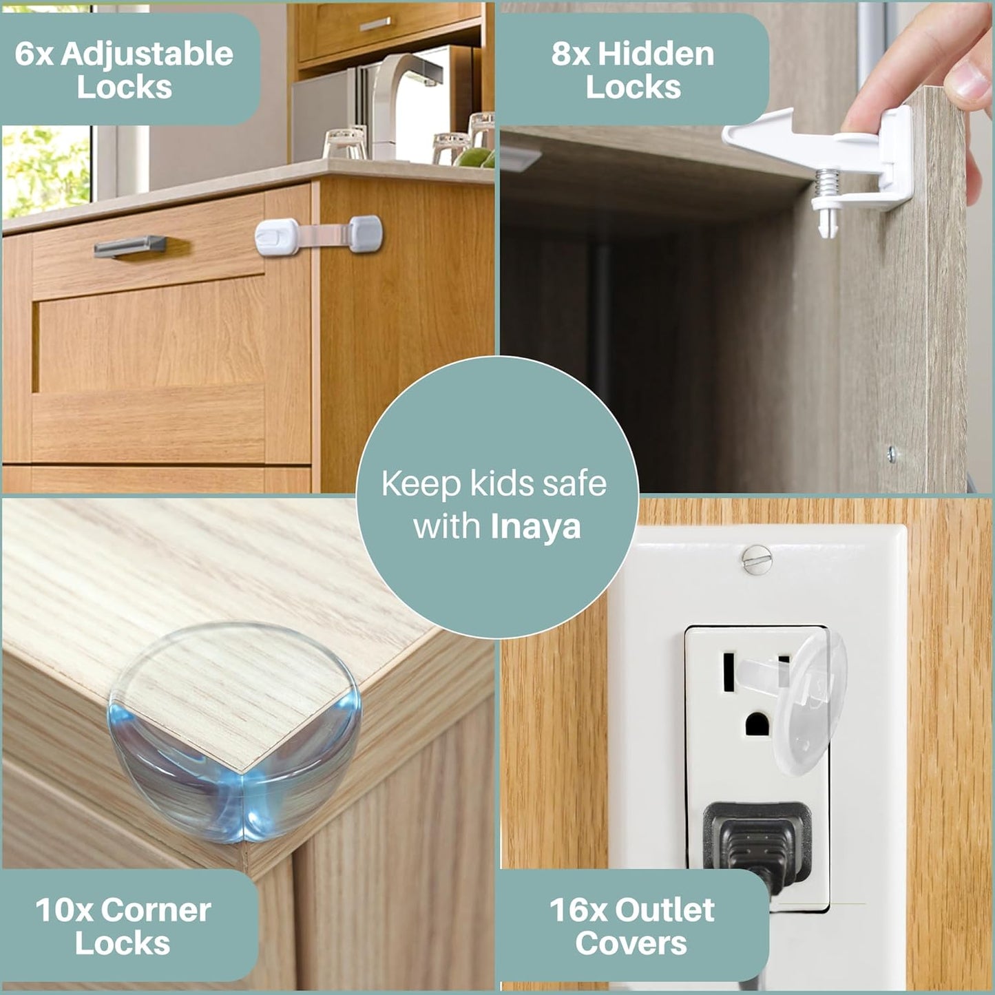 Inaya Complete Baby Proofing Kit - Child Safety Hidden Locks for Cabin