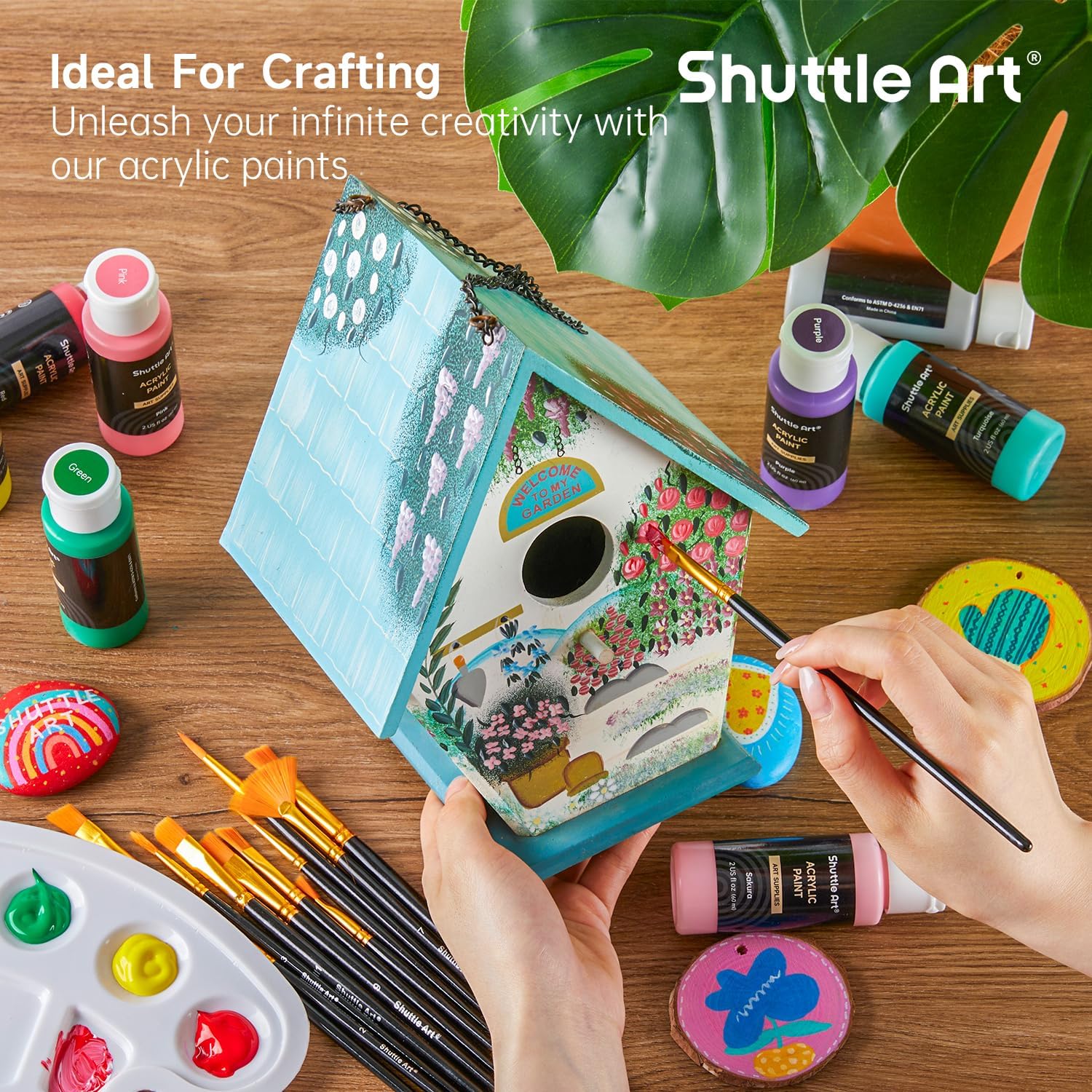 Shuttle Art Acrylic Paint, 50 Colors Acrylic Paint Set, 2oz/60ml Bottl