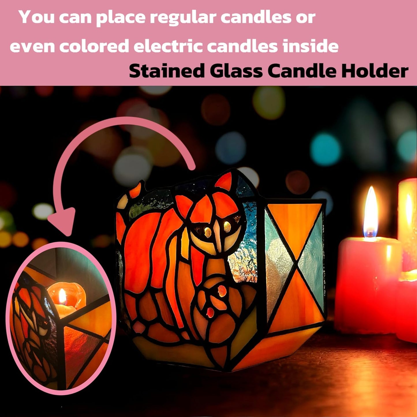 Stained Glass Naughty Cat Planter, Indoor Plant Pots with Drain,Handmade Tiffany Style,Small Candle Holder Decor,Plant Lover Gifts for Women,Gifts for Cat Lovers