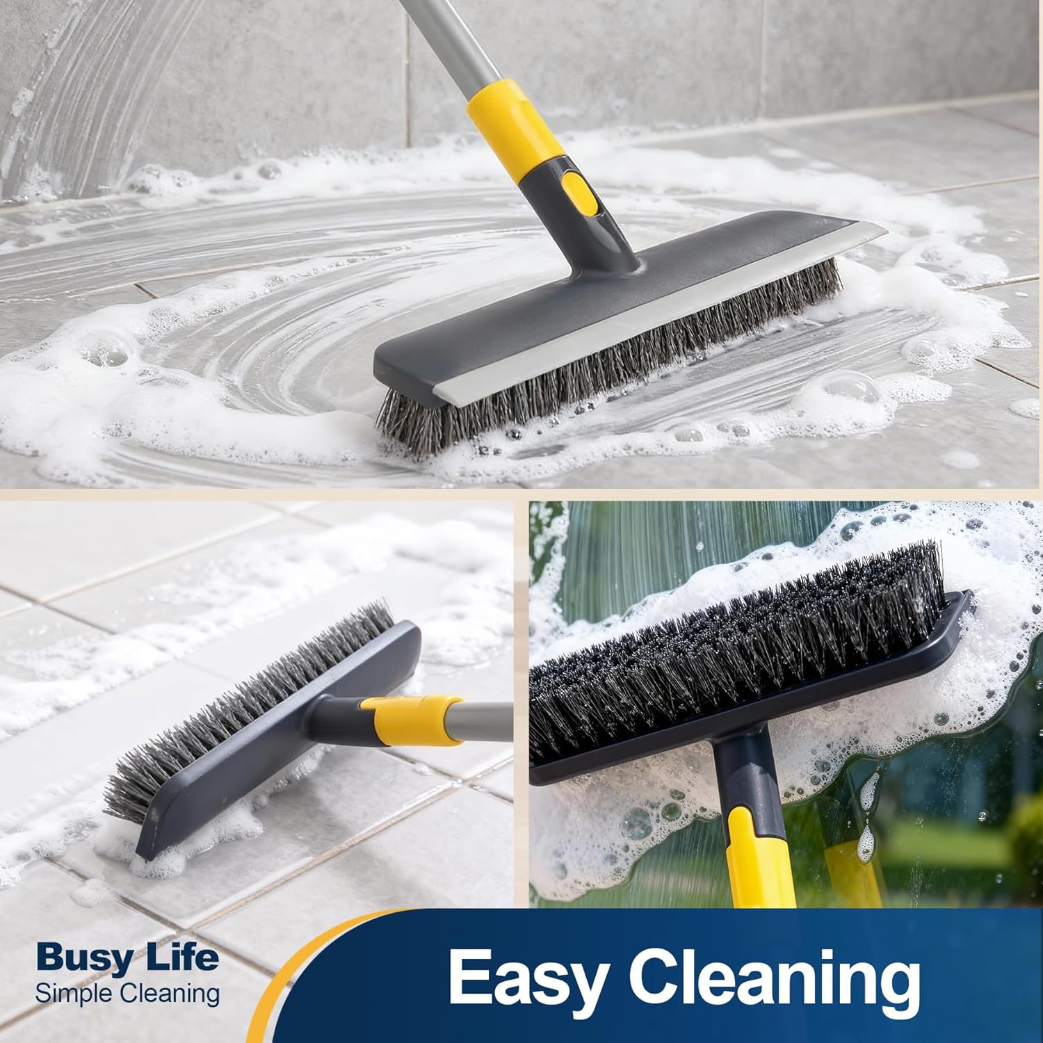 Yocada Floor Scrub Brush Telescopic Handle 2 in 1 Scrape Brush Stiff B