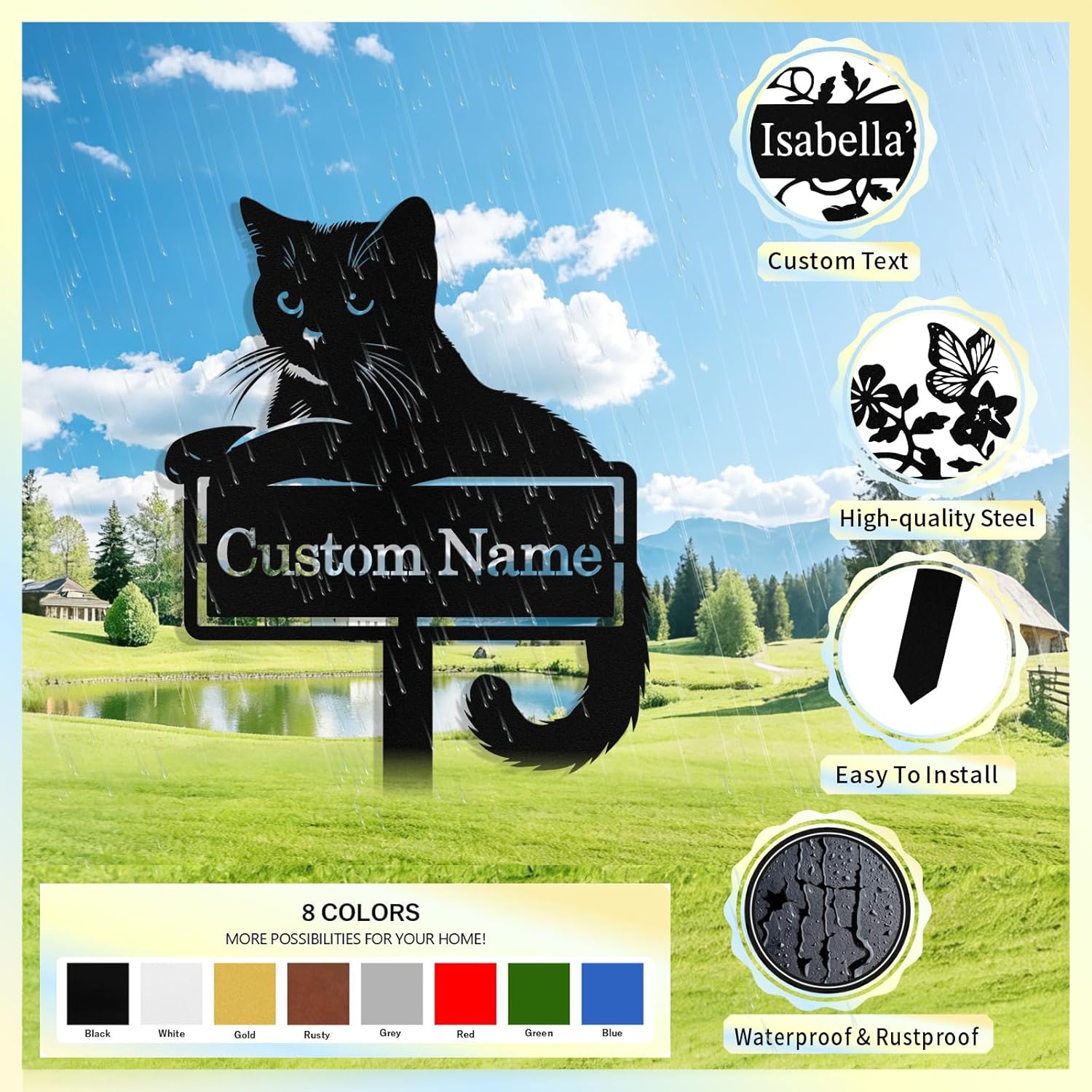 Custom Metal Cat Garden Signs with Stake, Personalized Garden Signs fo