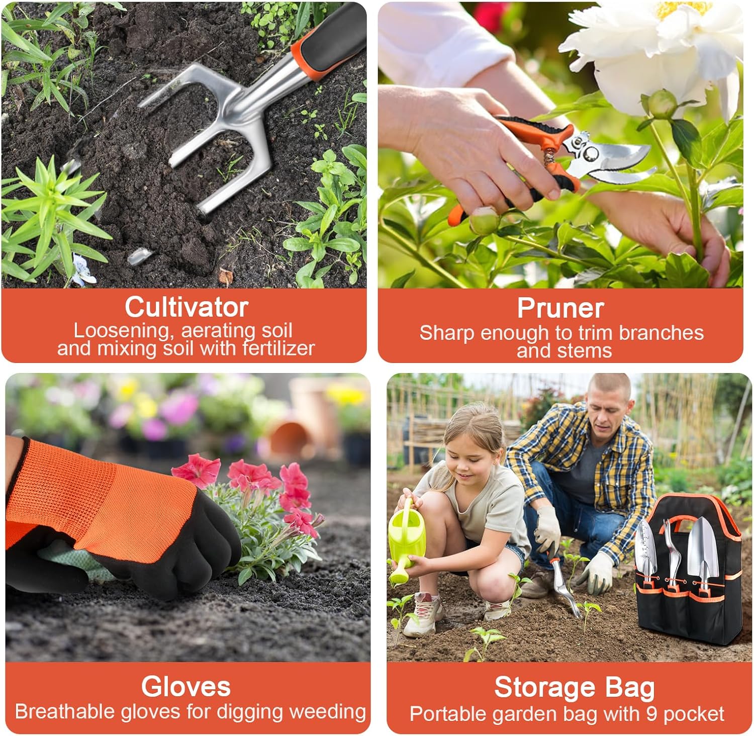 Garden Tools Set, 8 Piece Gardening Tools Set with Non Slip Ergonomic 