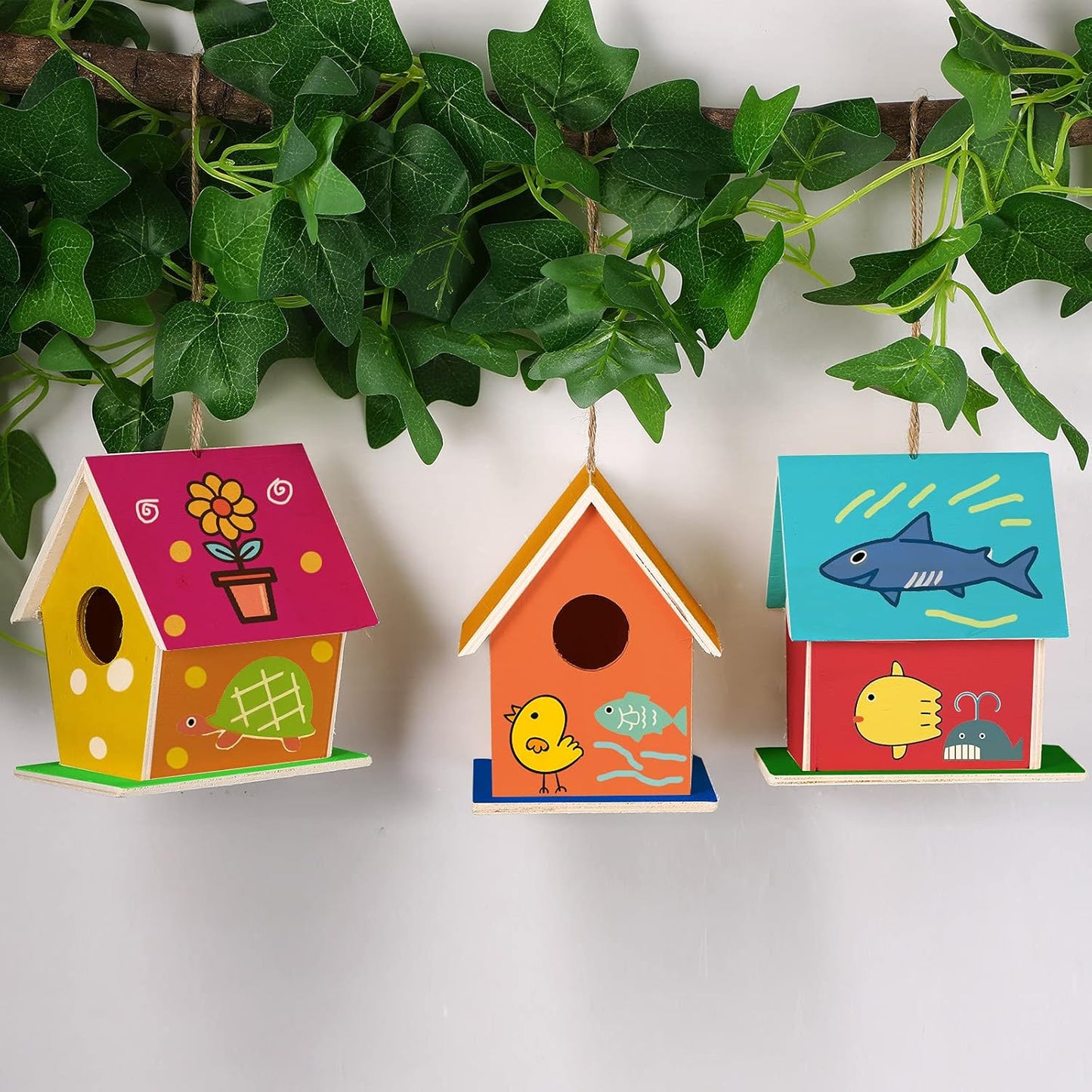 Jetec 6 Pieces Bird House Craft Wooden Birdhouse Kit Build and Paint Birdhouses Unfinished Bird Houses Wooden Arts for Summer Arts and Craft Projects 3 Sizes