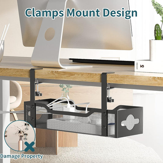 Under Desk Cable Management Tray No Drill, Metal Mesh Cable Management
